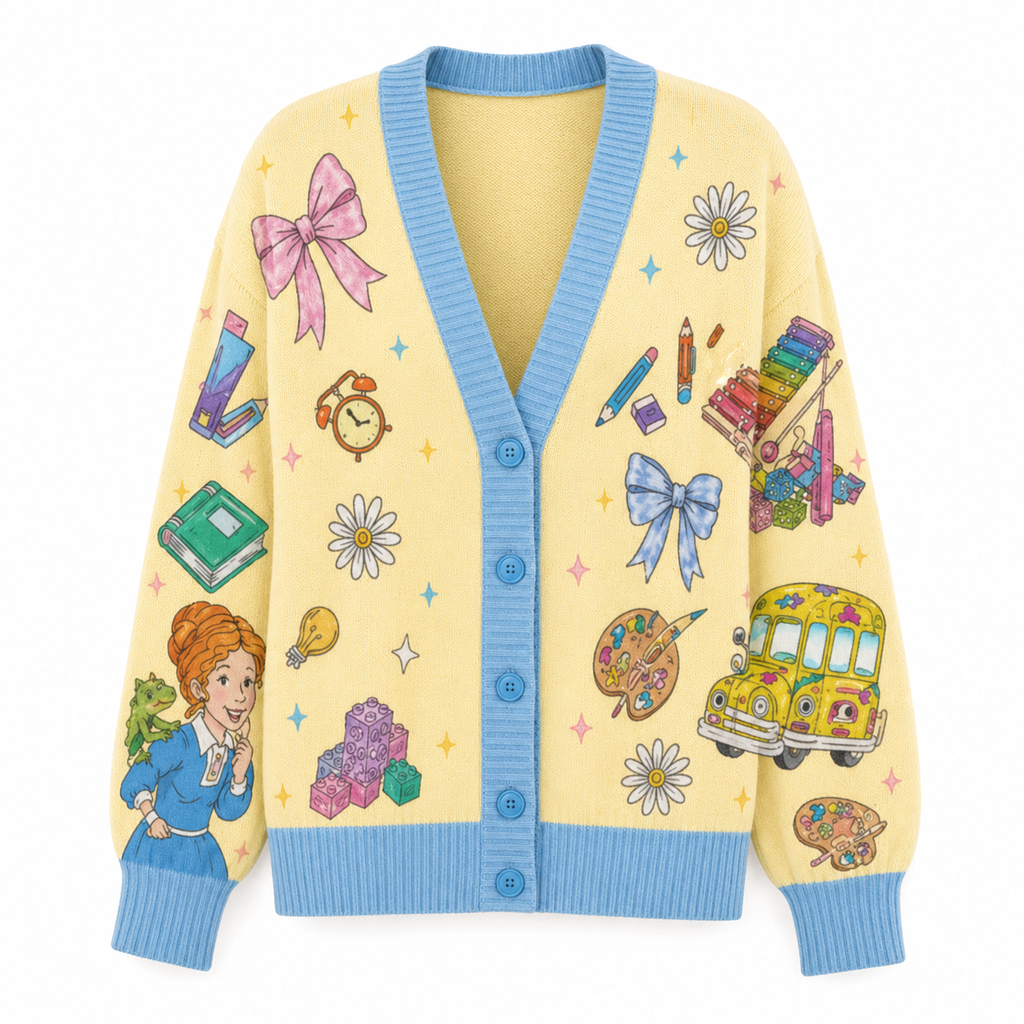 Personalized Magic School Bus Cardigan for Teachers Gift - Custom Name Sweater Cardigan GradoCreations