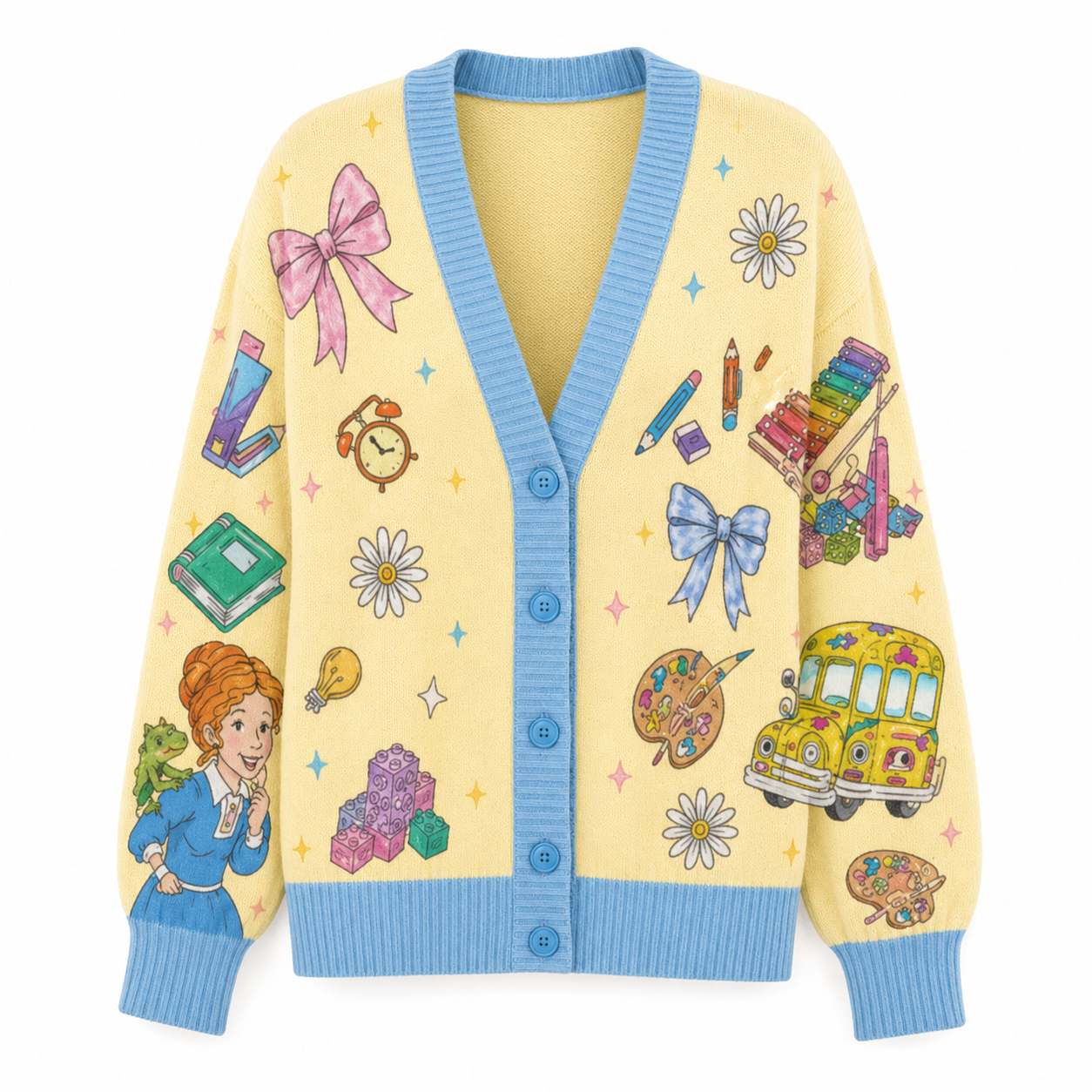 Personalized Magic School Bus Cardigan for Teachers Gift - Custom Name Sweater Cardigan GradoCreations