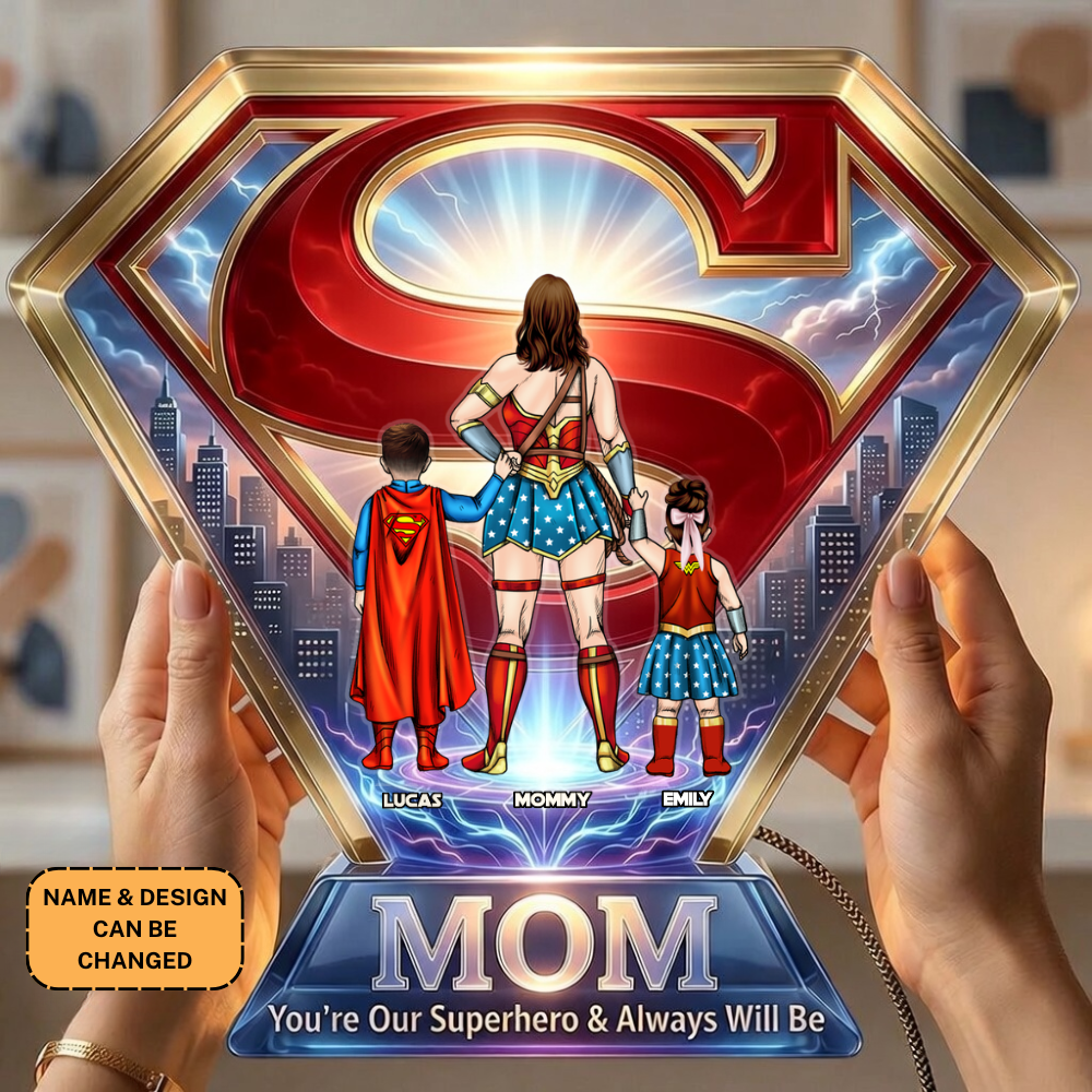 Personalized Acrylic Light Box Gift for Mom - Superhero Design