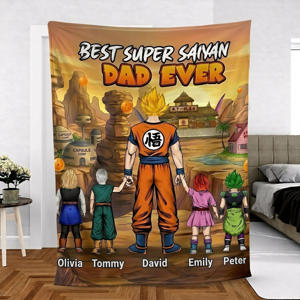 Personalized Dragon Ball Super Saiyan Dad Blanket Gift for Dad