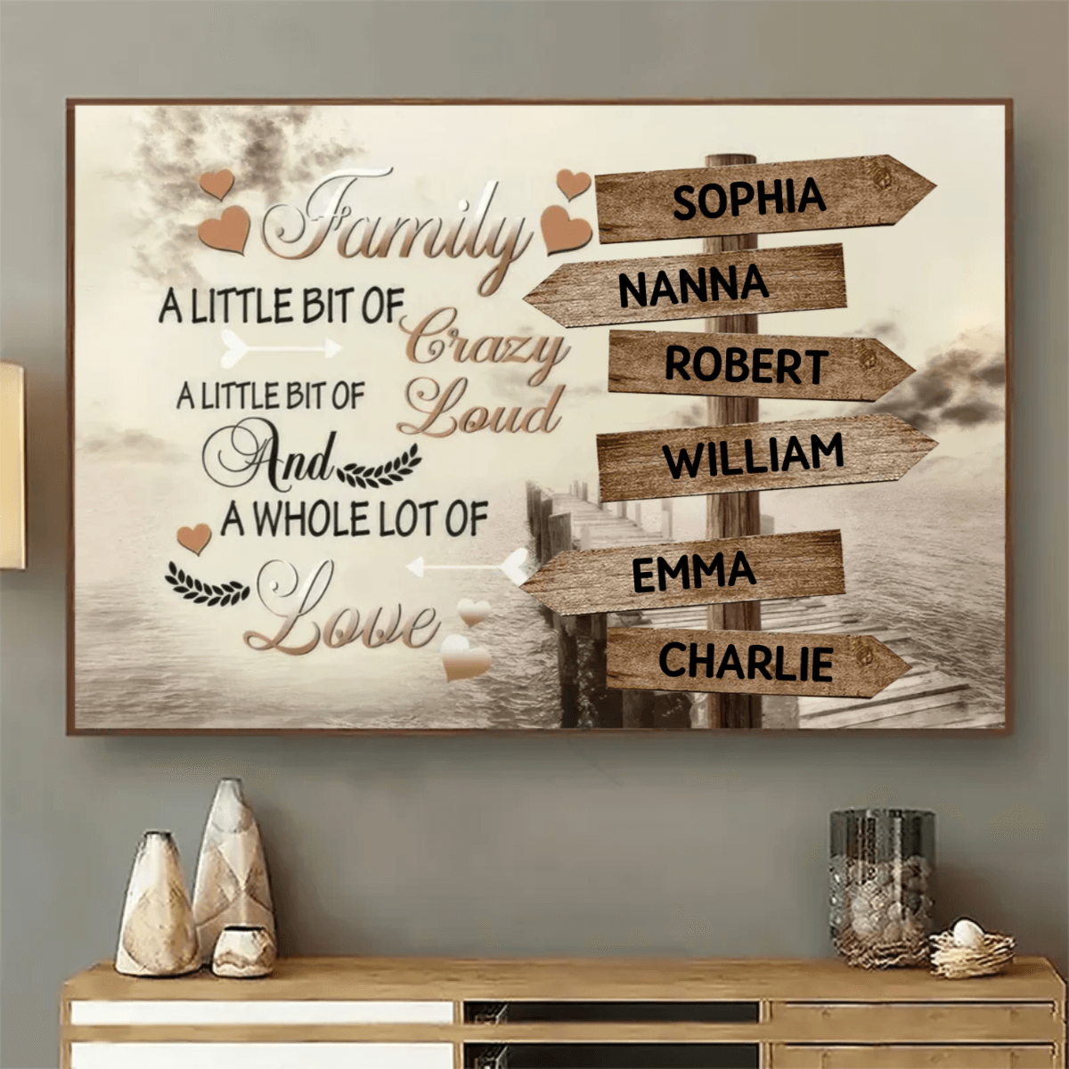 Personalized Rustic Family Signpost Canvas Wall Art Gift