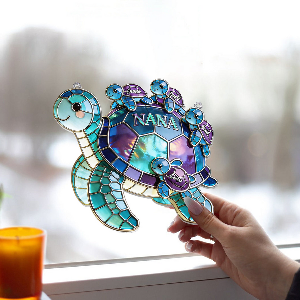 Personalized Grandma Turtle Suncatcher Gift for Mom - Custom Window Hanging