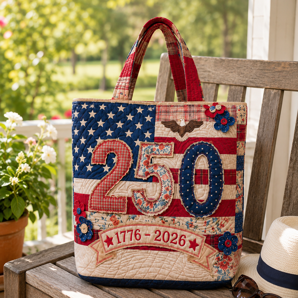 Personalized Quilted Tote Bag American Flag 250th Anniversary Gift for Her