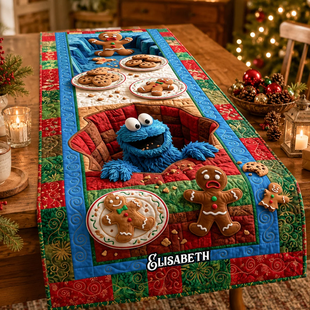 Personalized Christmas Quilt Table Runner Custom Name Family Gift Quilt Table Runner GradoCreations