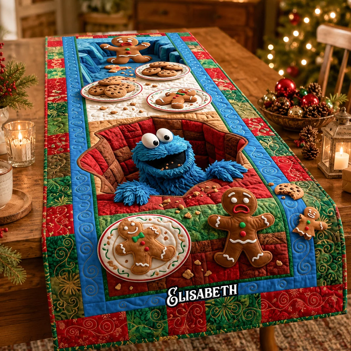 Personalized Christmas Quilt Table Runner Custom Name Family Gift Quilt Table Runner GradoCreations