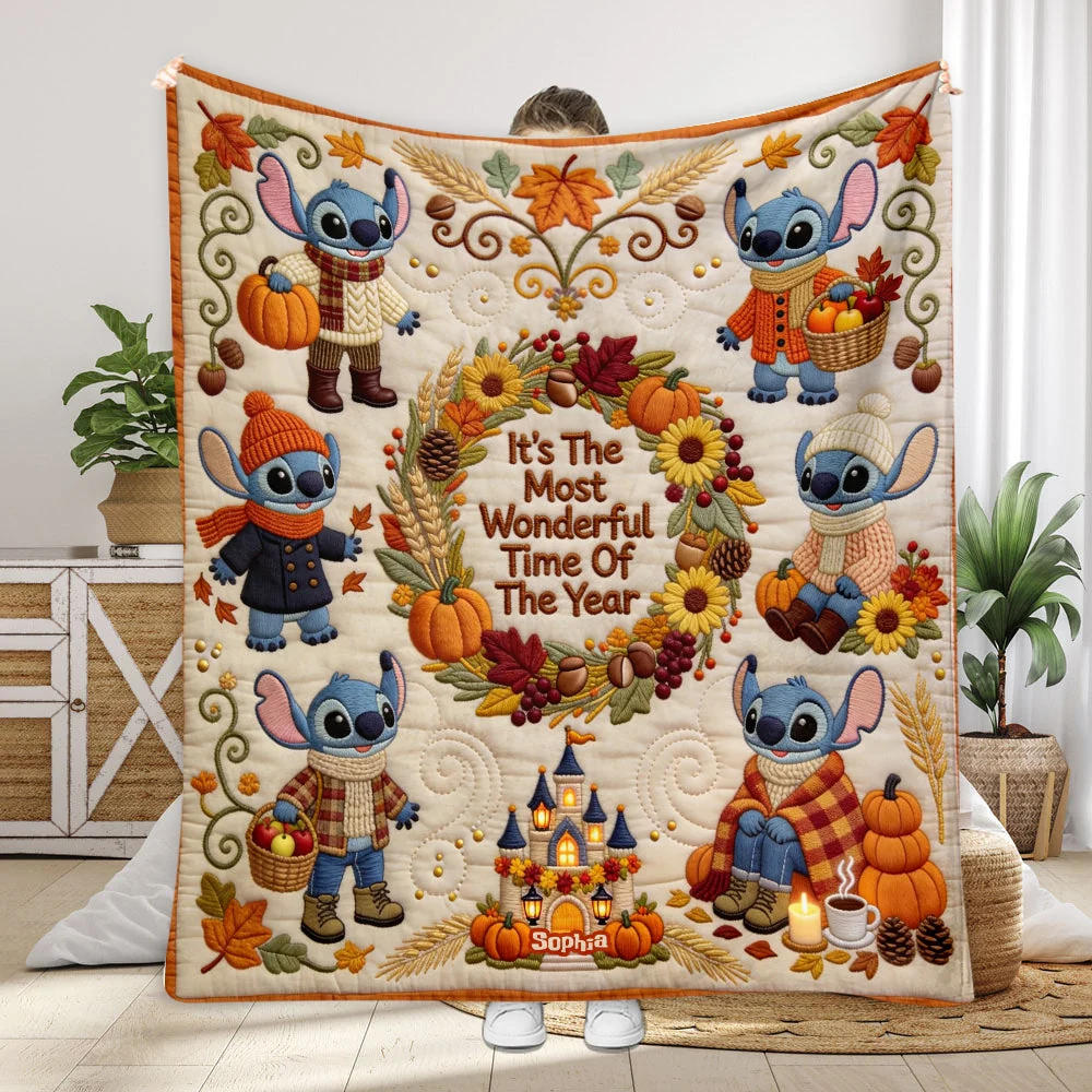 Personalized Fall-Themed Cozy Blanket with Stitch Design Gift for Her Blanket GradoCreations