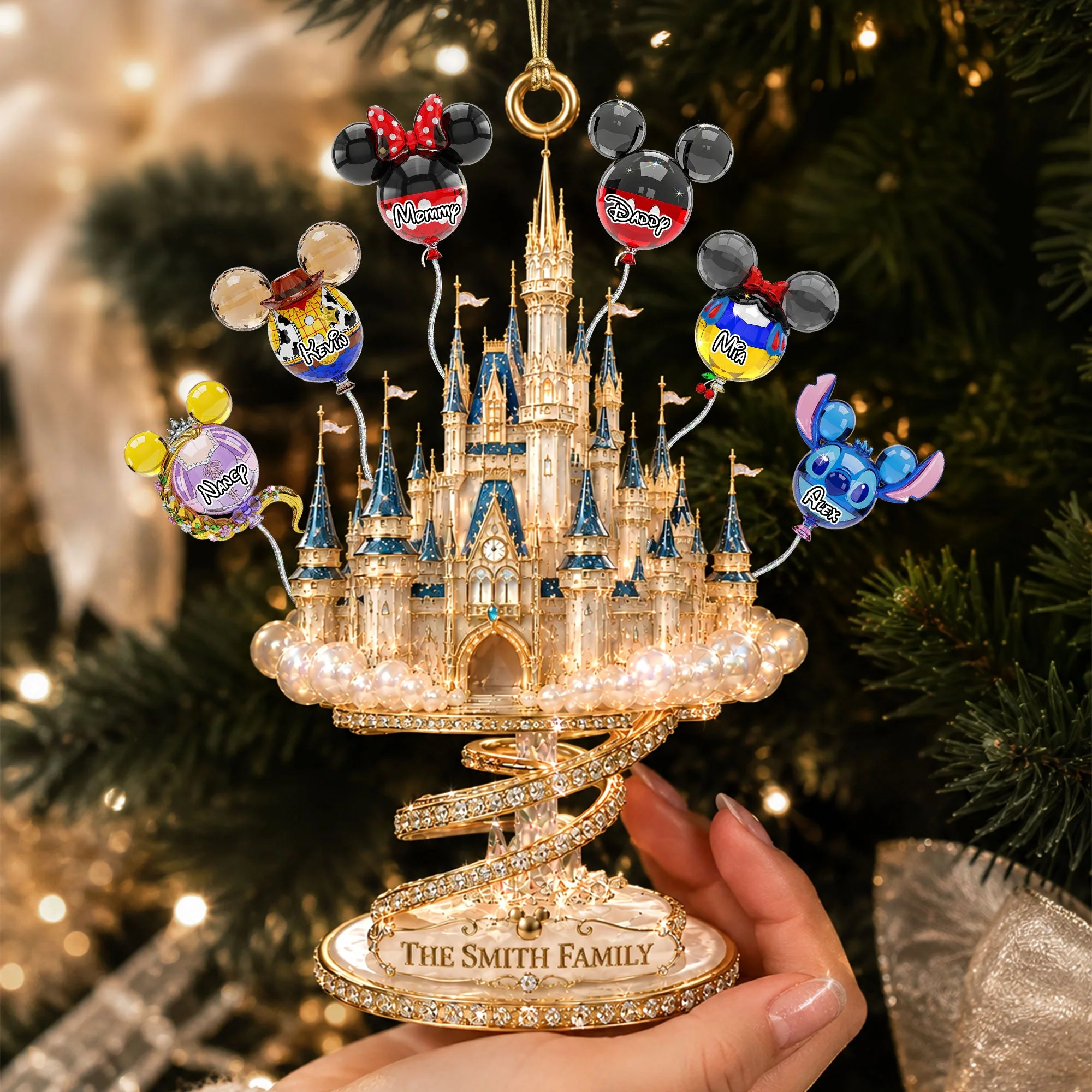 Personalized Acrylic Ornament Dreamy Balloon Castle Family Christmas Gift Ornament GradoCreations