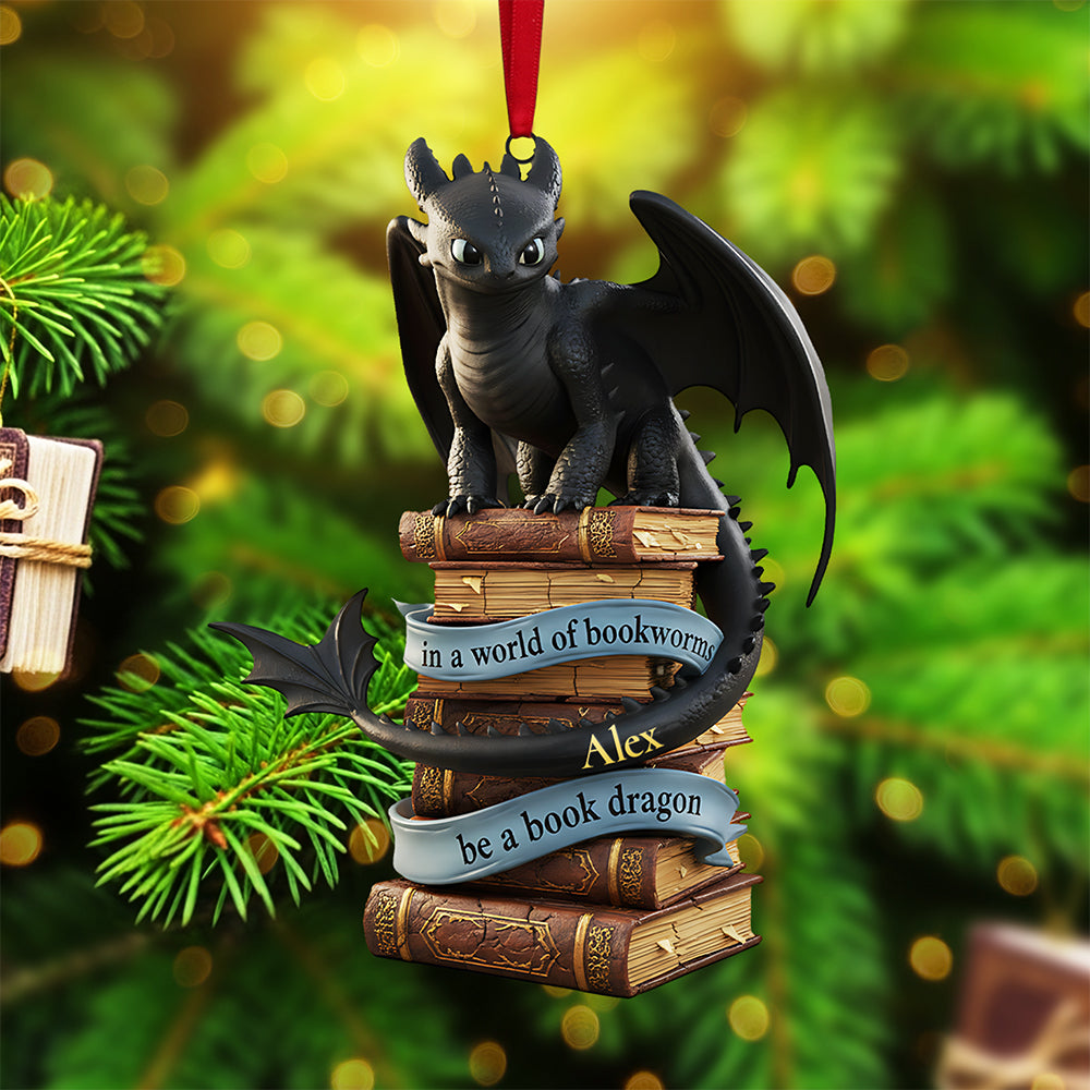 Personalized Book Dragon Acrylic Ornament Gift for Book Lovers