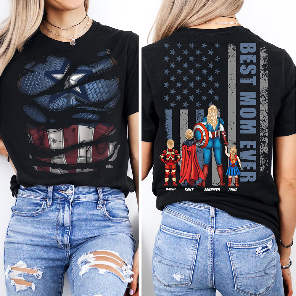 Personalized Super Hero Best Mom Ever Shirt Gift for Mom Cotton Apparel GradoCreations