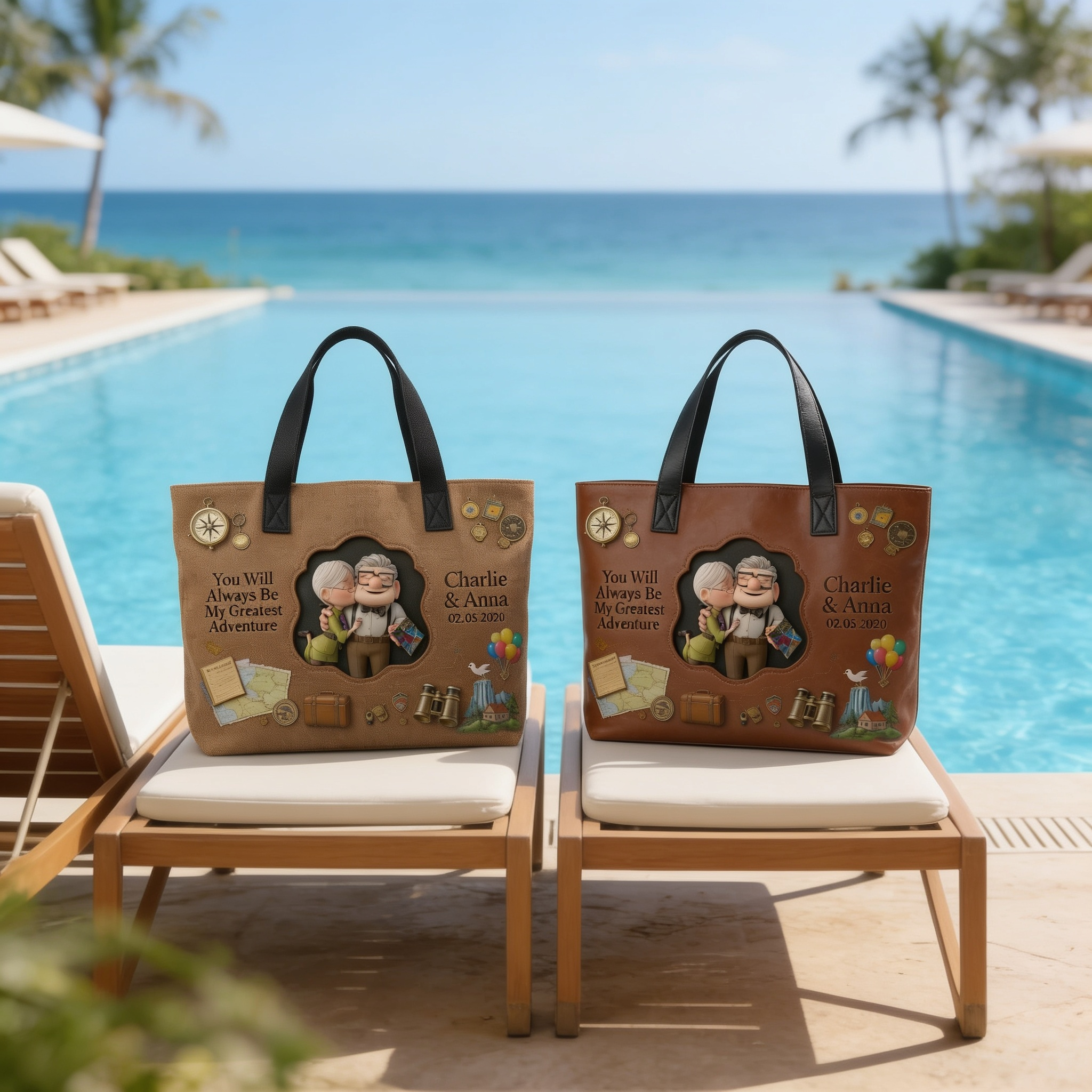 Personalized Adventure Tote Bag Custom Name Gift for Couple