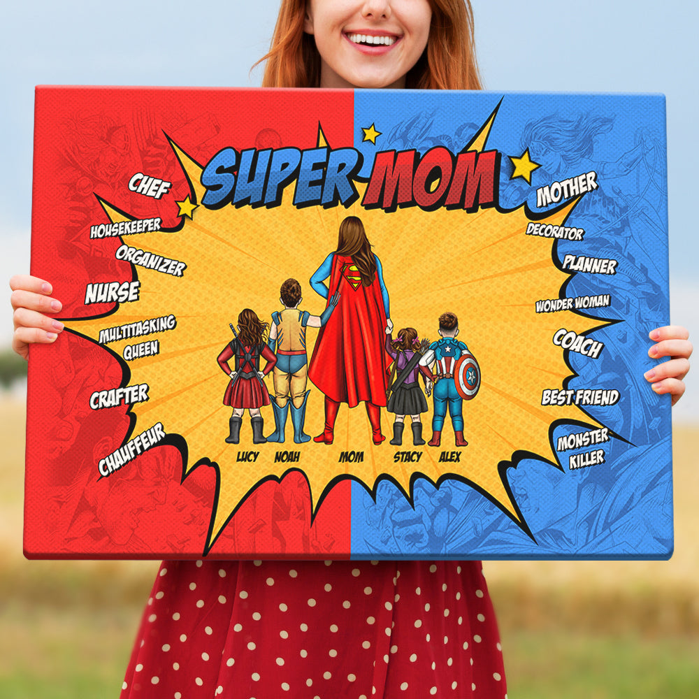 Personalized Super Mom Canvas Poster Custom Design Gift for Mom