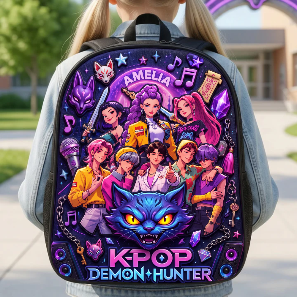 Personalized Cartoon Girl Backpack Set with Lunch Bag, Pencil Case & Water Bottle for Kids School Bag+ GradoCreations
