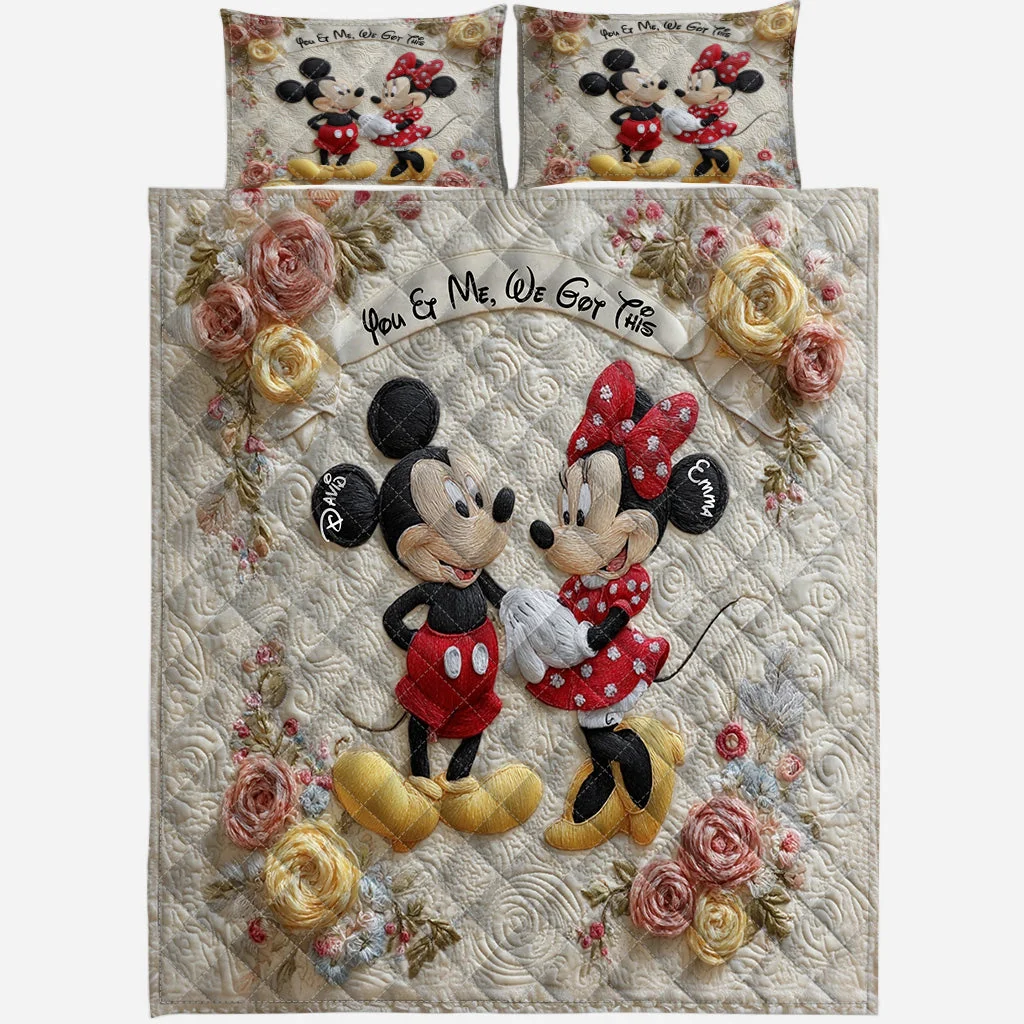 Personalized Mickey Minnie Quilt Bedding Set Custom Name Gift for Couples Quilted Bedding Set GradoCreations