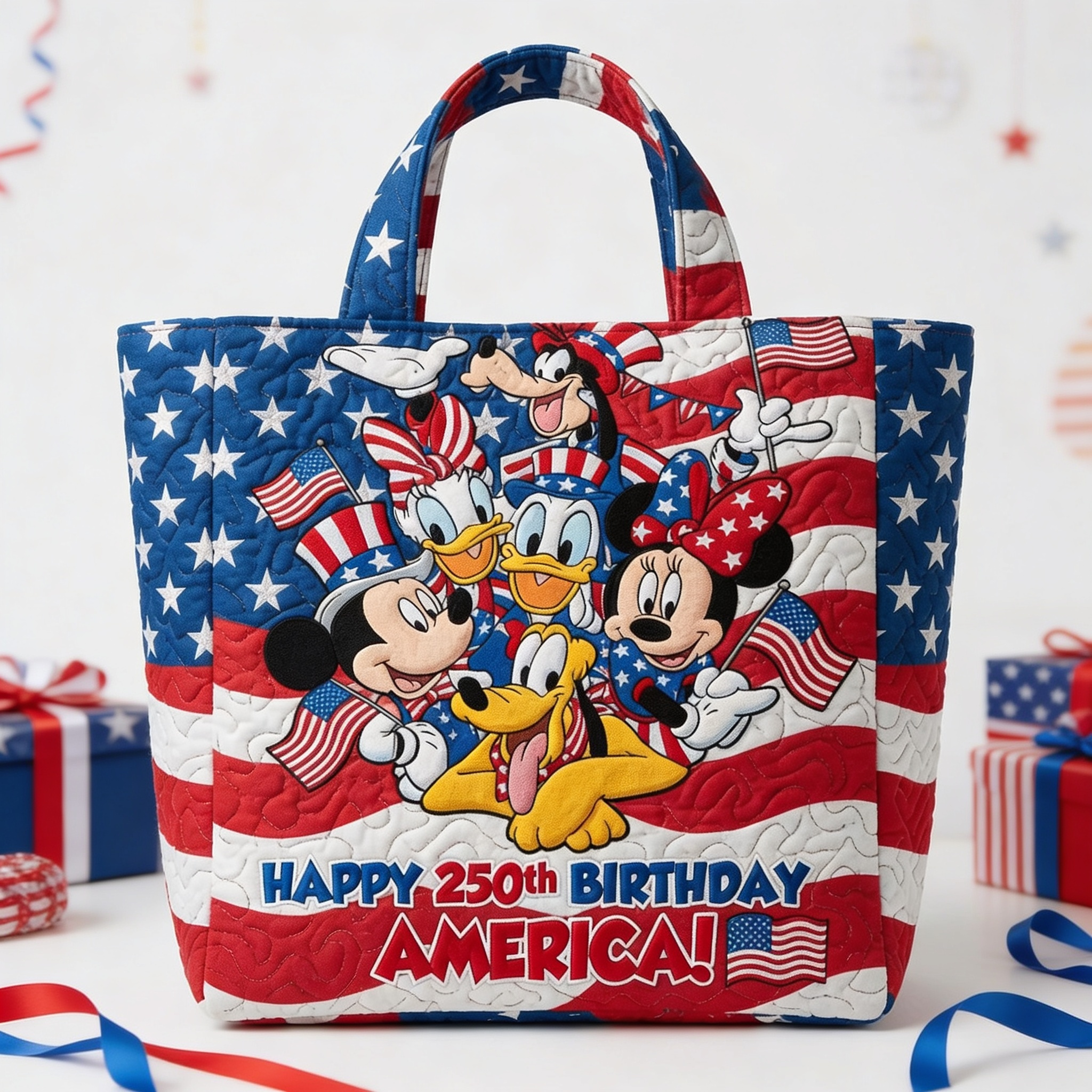 Personalized Quilted Tote Bag Happy 250th Birthday America Gift