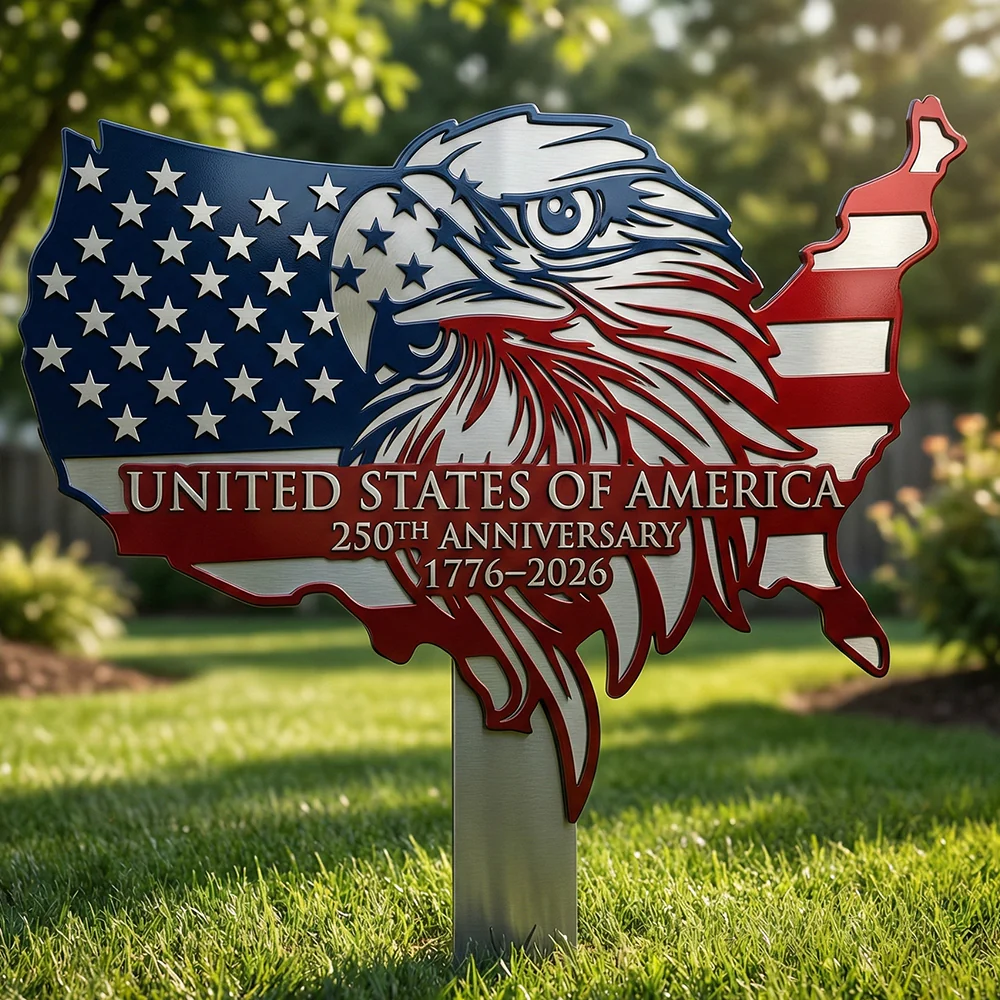Personalized Eagle Metal Garden Stake Custom Family Name Patriotic Gift