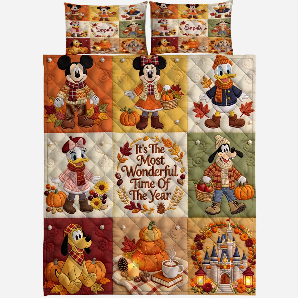 Personalized Disney-Themed Quilt Bedding Set Custom Name Gift for Her Quilted Bedding Set GradoCreations