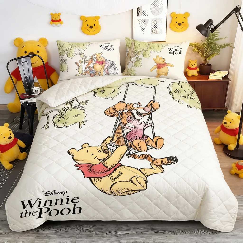 Personalized Winnie the Pooh Quilted Bedding Set Custom Name Gift Quilted Bedding Set GradoCreations