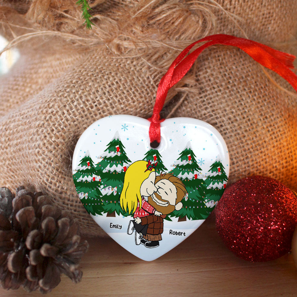 Personalized Ceramic Christmas Ornament for Couples - Heart Design