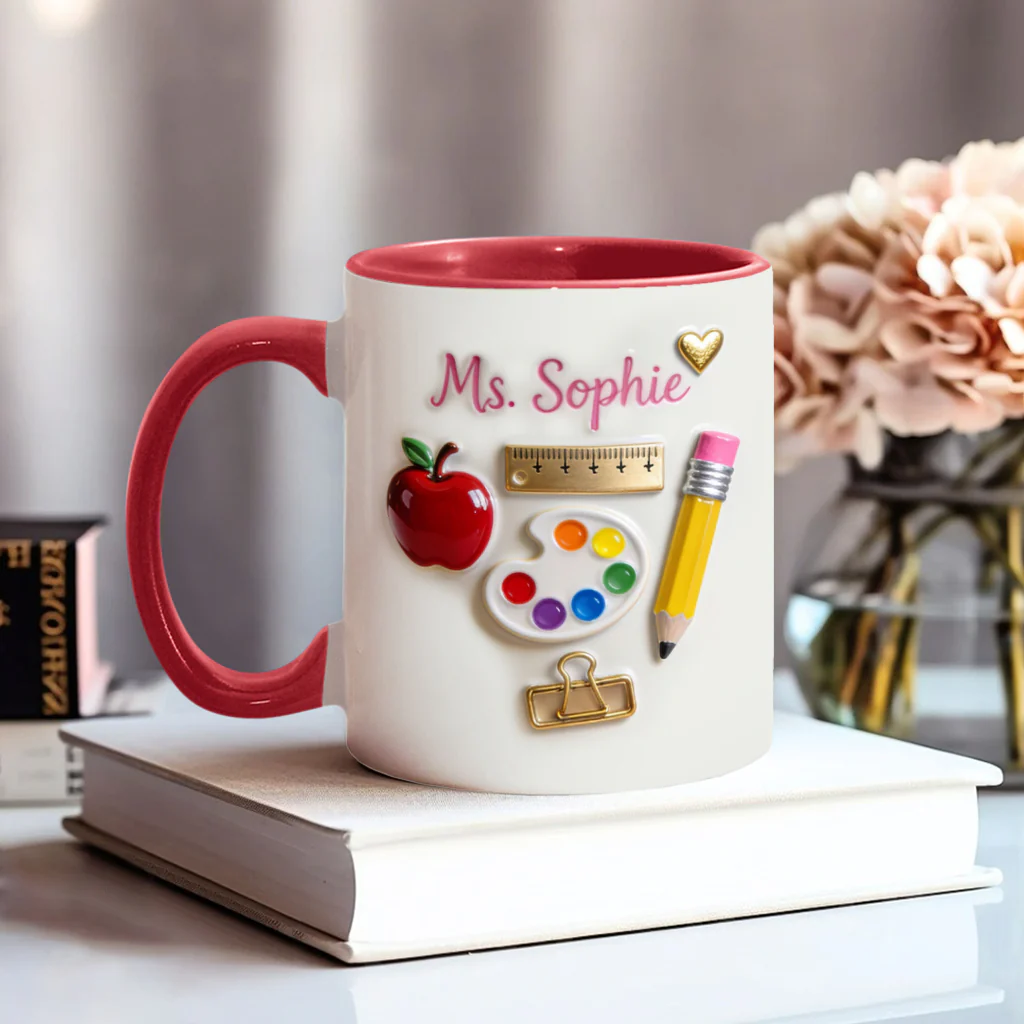 Personalized Teacher Accent Mug with Apple & Colors Gift