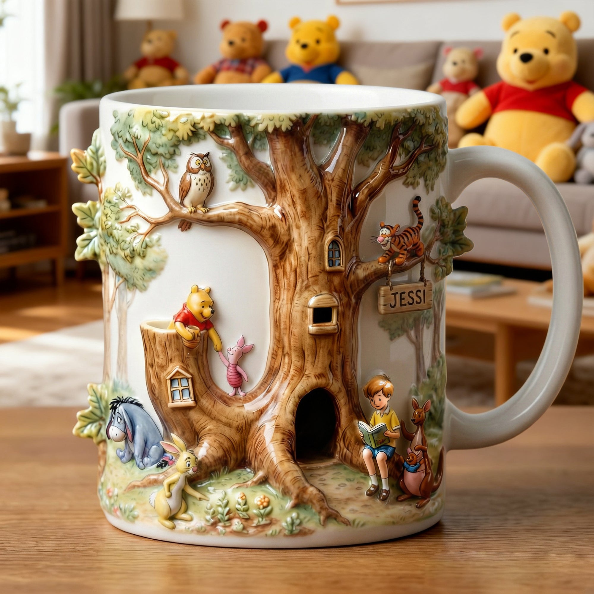 Personalized Cartoon Tree Mug with Custom Names Gift for Kids