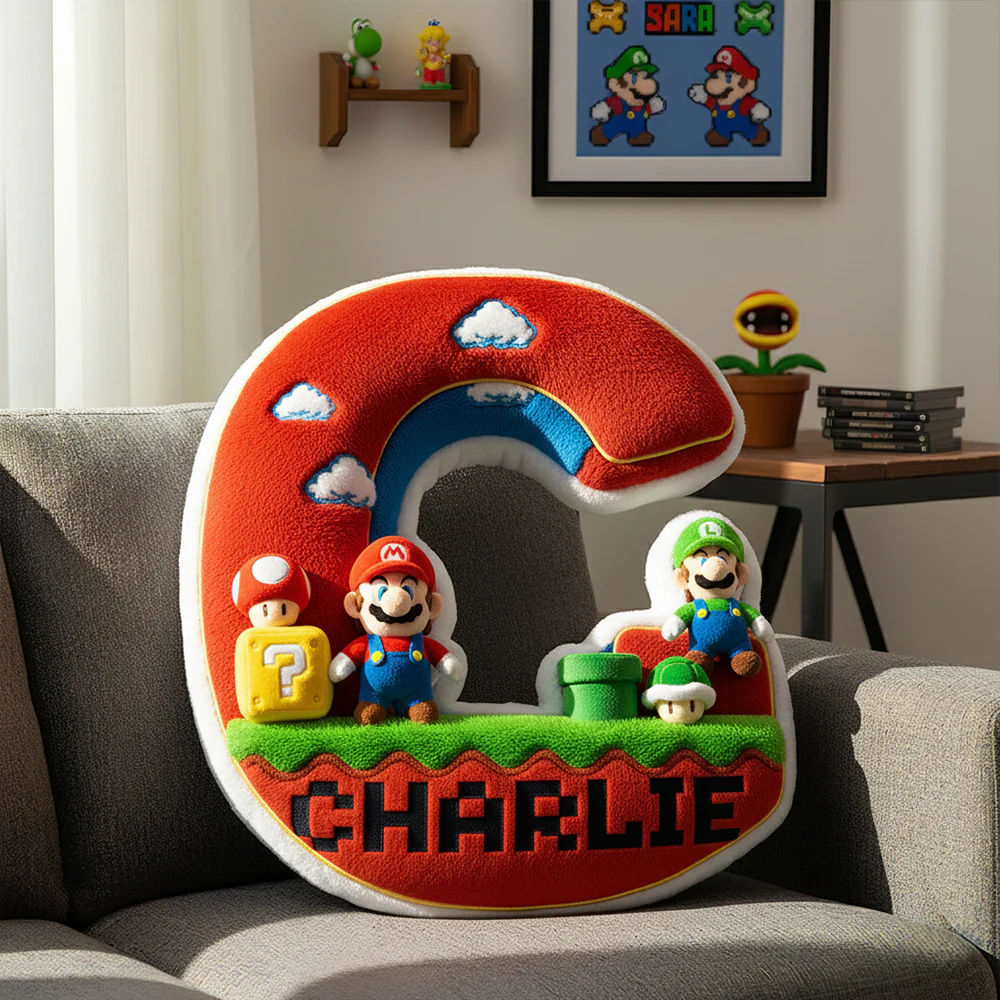 Personalized Mario Adventure Alphabet Pillow Custom Gift for Kids Pillow GradoCreations