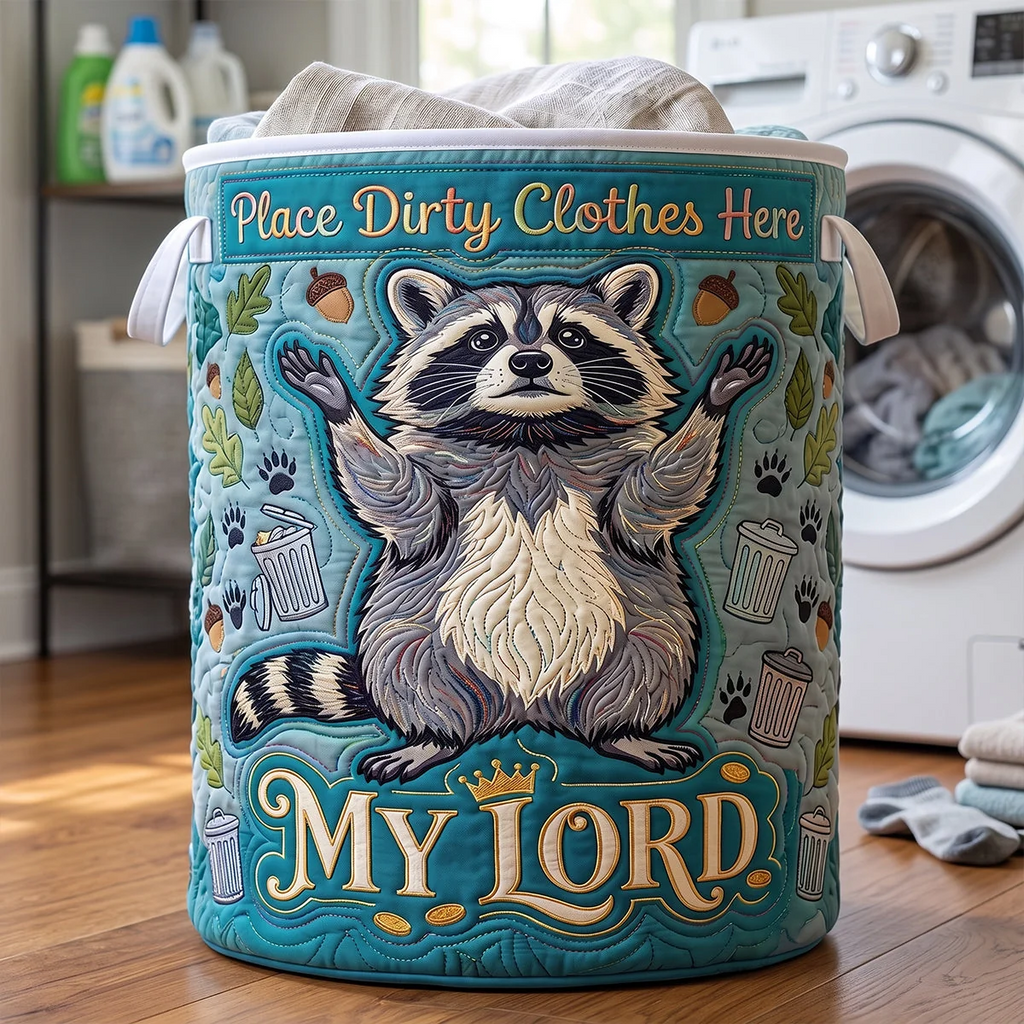 Personalized Quilted Raccoon Laundry Basket Funny Gift for Mom Quilted Laundry Basket GradoCreations