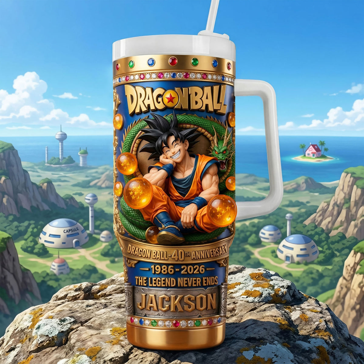 Personalized Dragon Ball Tumbler with Handle - 40th Anniversary Gift for Movie Fans