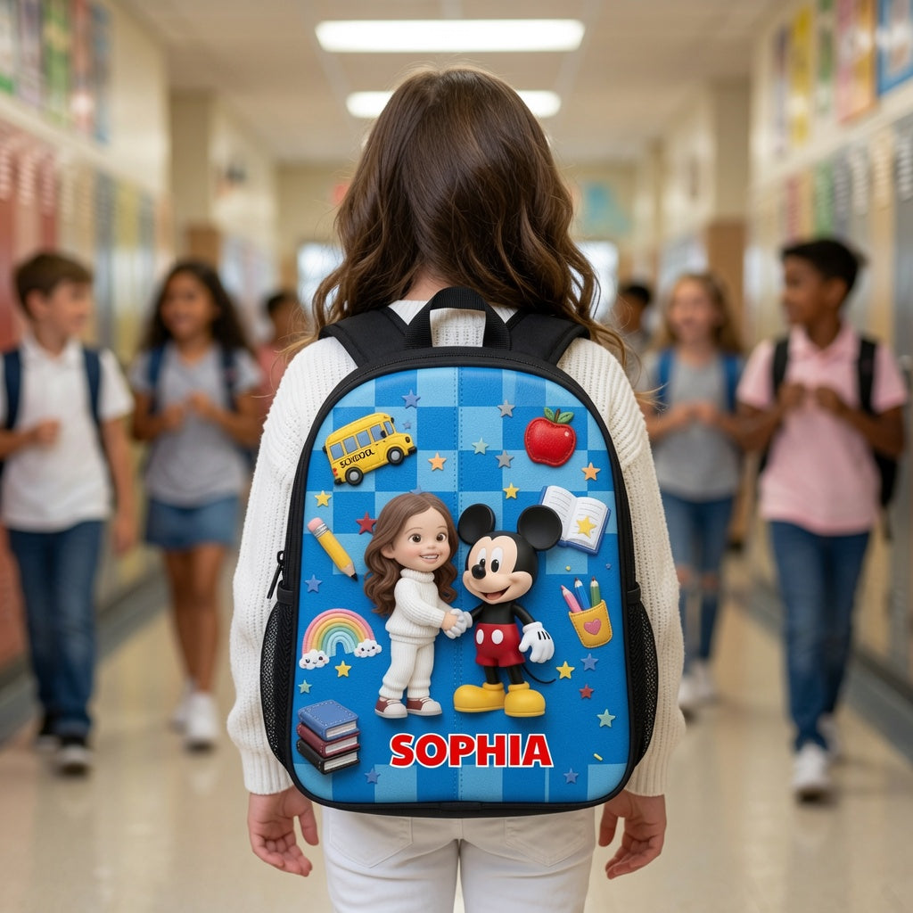 Personalized Back to School Cartoon Backpack Set with Name - Kids Lunch Bag, Pencil Case, Water Bottle Gift