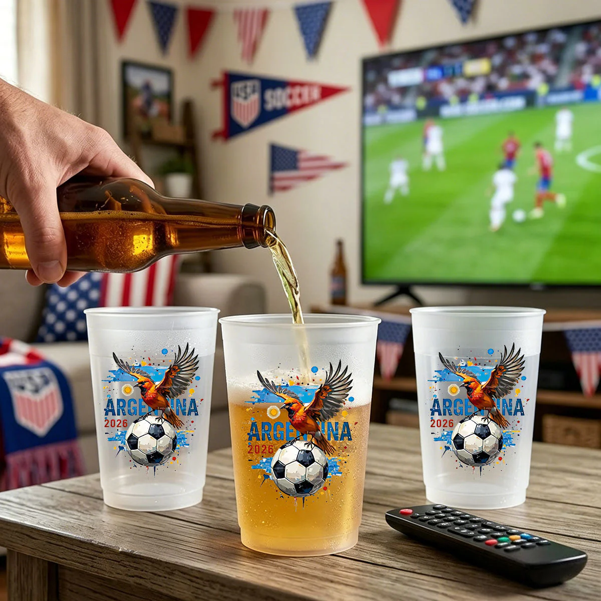 Personalized Frosted Soccer Cups with Country Flags for Football Fans
