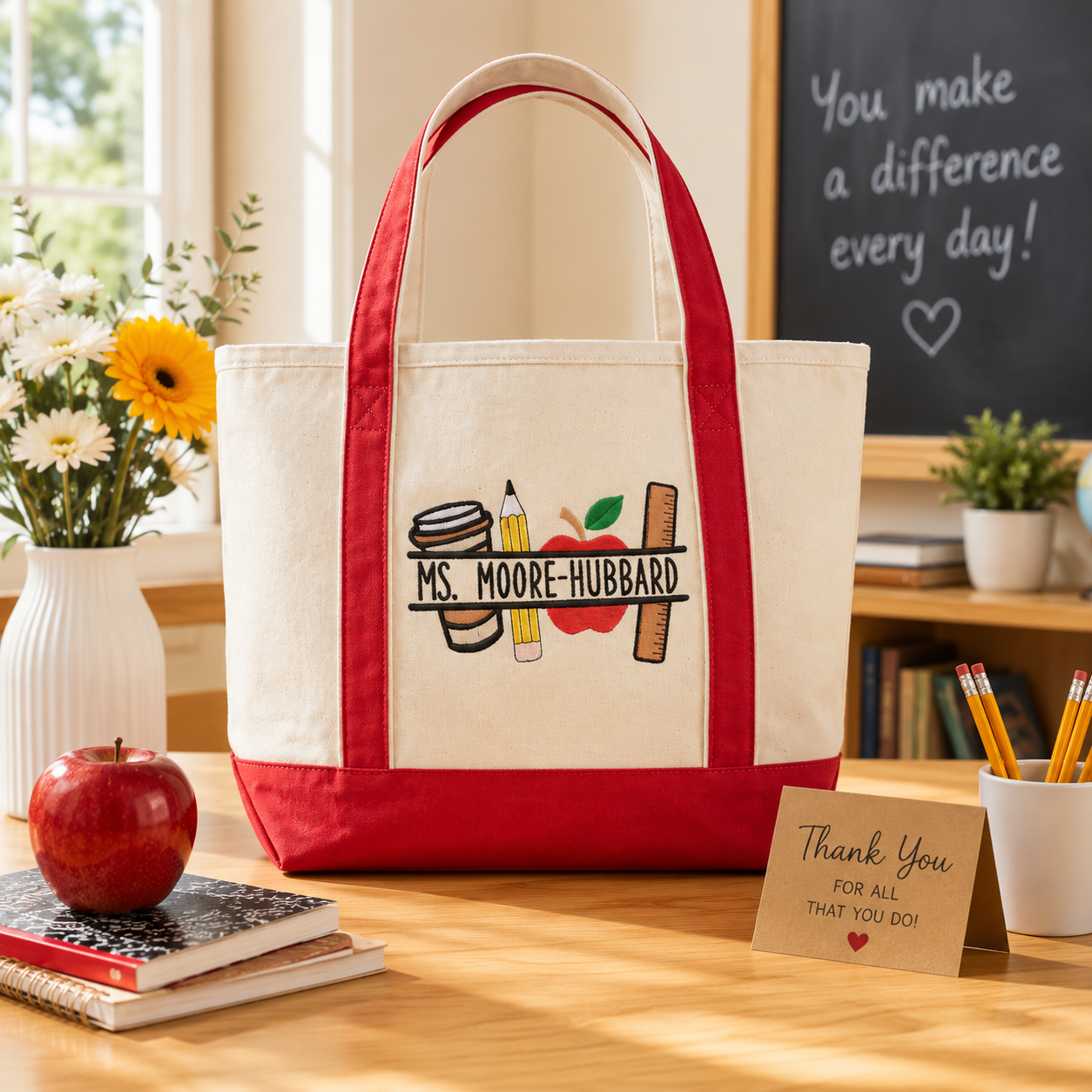 Personalized Embroidery Tote Bag for Teacher | Back to School Gift