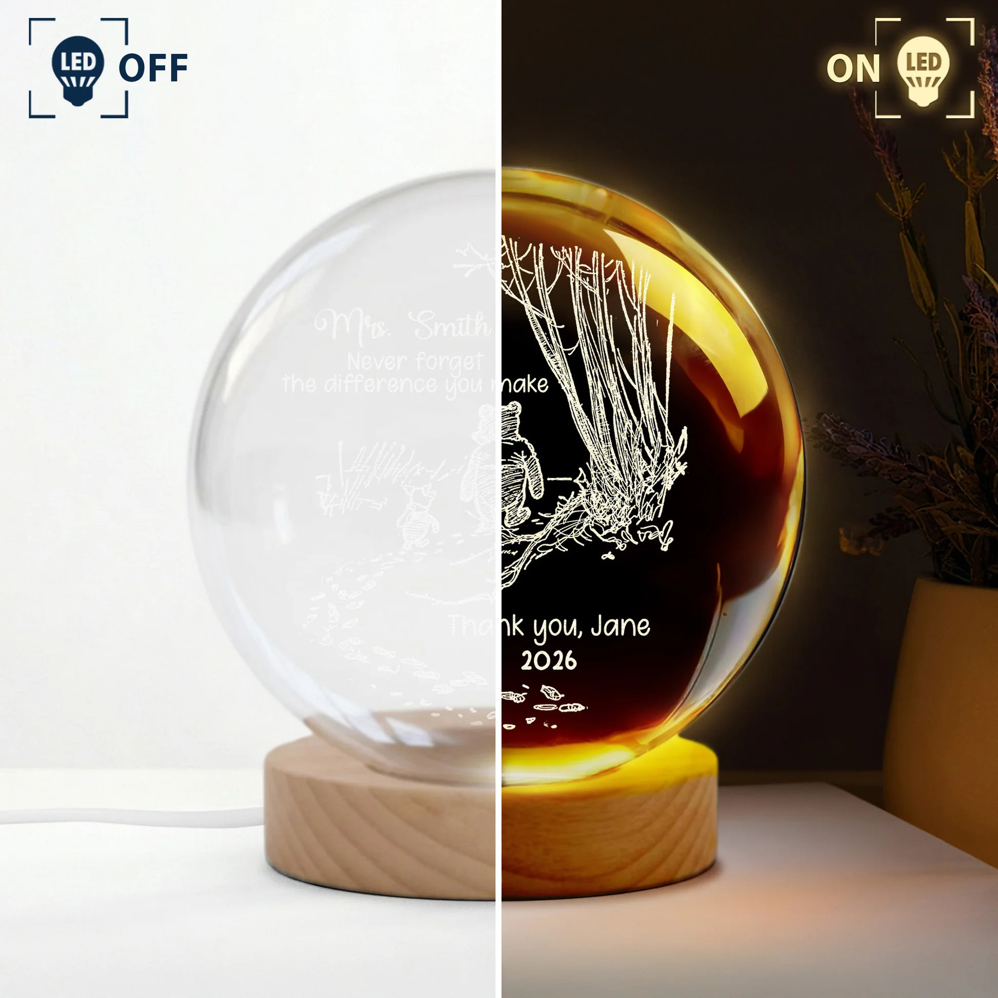 Personalized Teacher Crystal Globe Lamp with Engraving Gift
