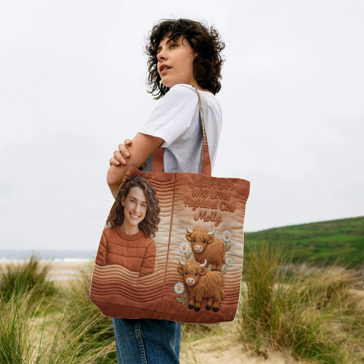 Personalized Quilted Tote Bag Just A Girl Who Loves Highland Cow Gift for Her