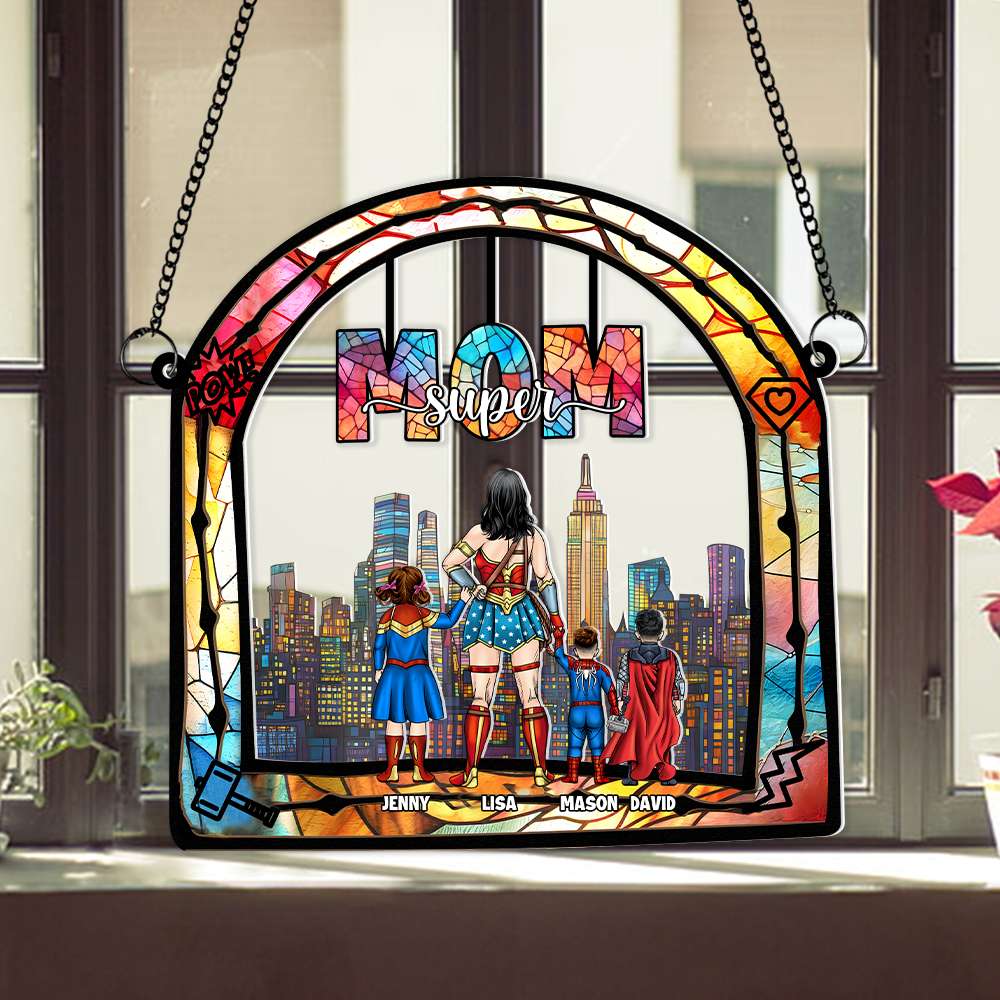 Personalized Supermom Suncatcher Gift for Mom Home Decor