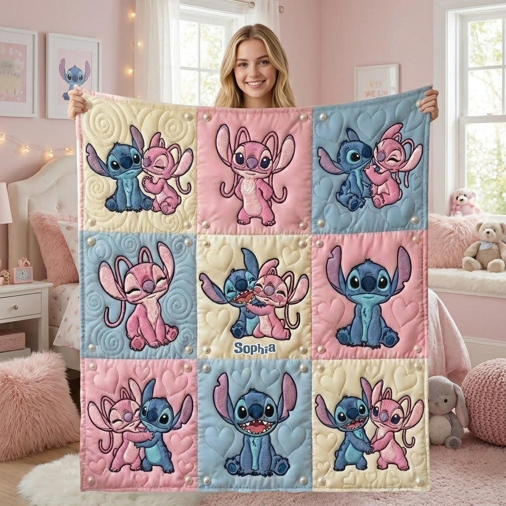Personalized Stitch Quilt Blanket Custom Name Gift for Daughter