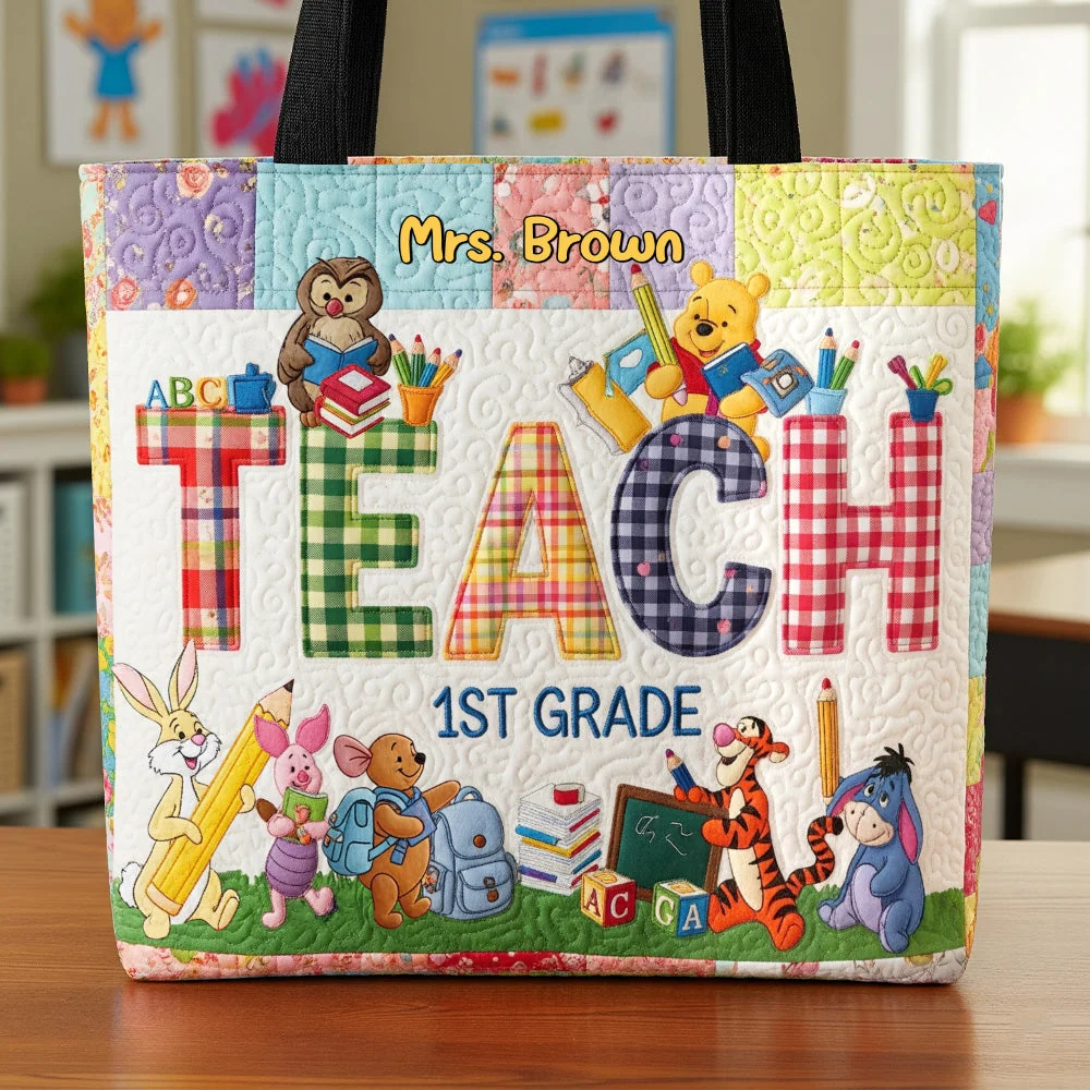 Personalized Quilted Tote Bag Cute Teacher Gift for Back to School Quilted Tote Bag GradoCreations