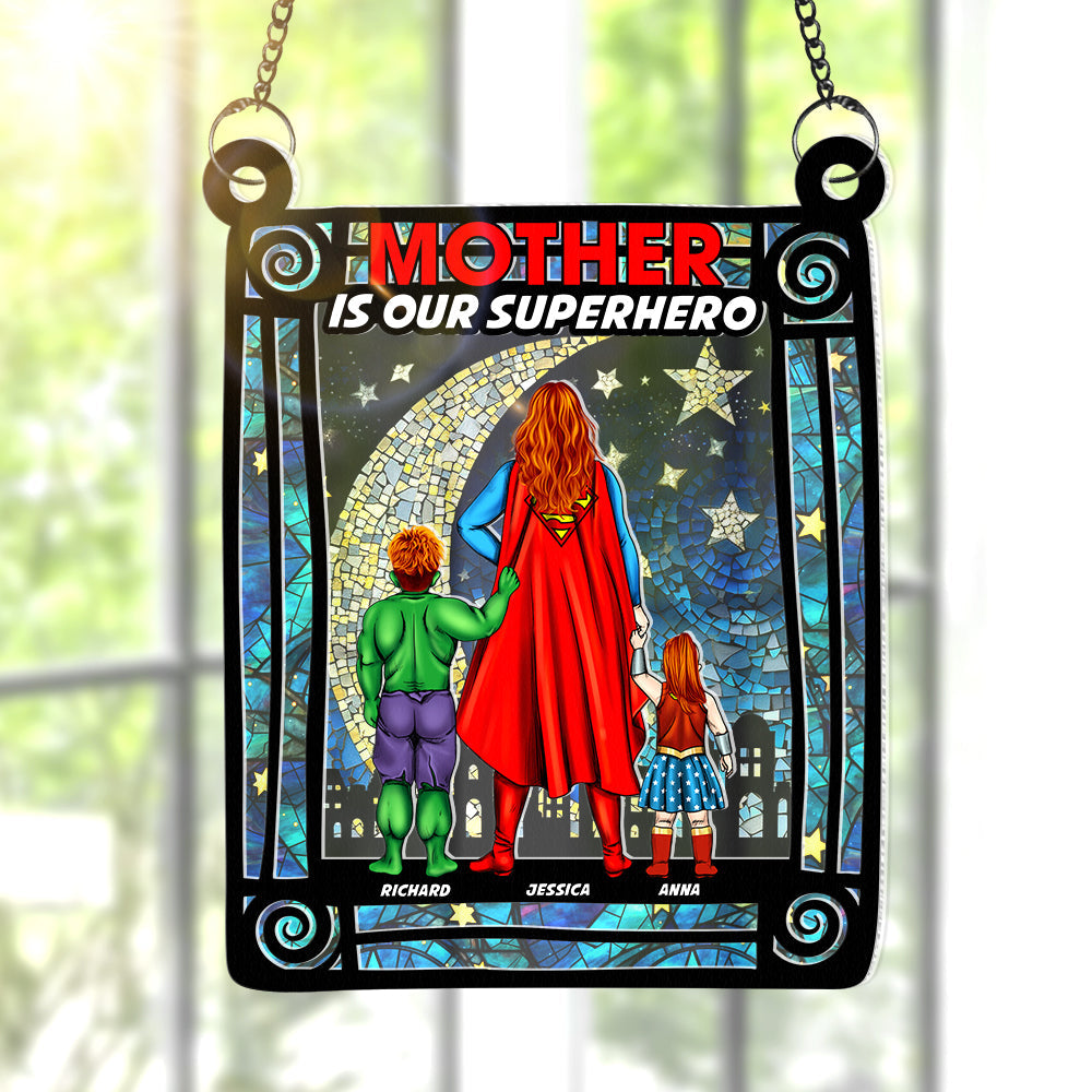 Personalized Supermom & Little Heroes Window Hanging Suncatcher Gift for Mom