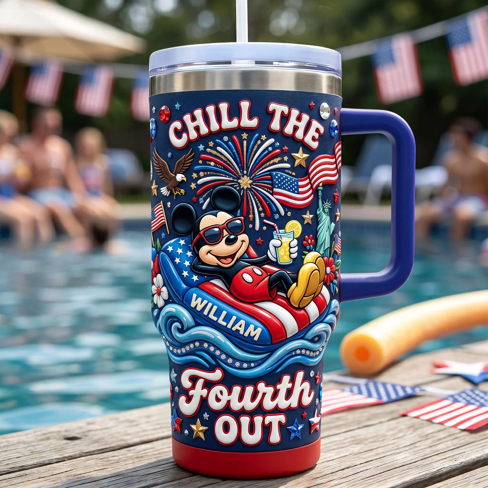 Personalized 40 oz Tumbler with Handle Chill The 4th of July Gift for Movie Fans