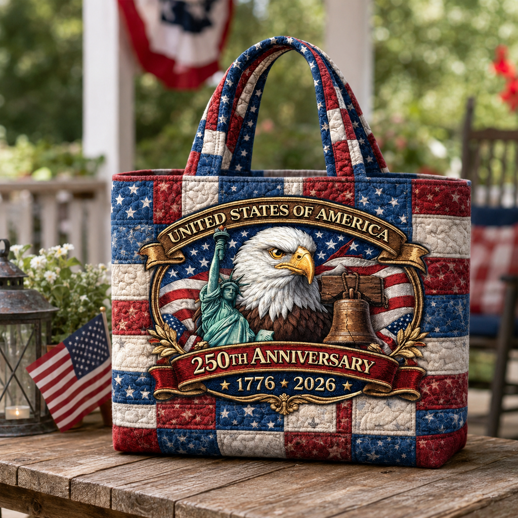 Quilted Patriotic Tote Bag Custom Design Gift for Her