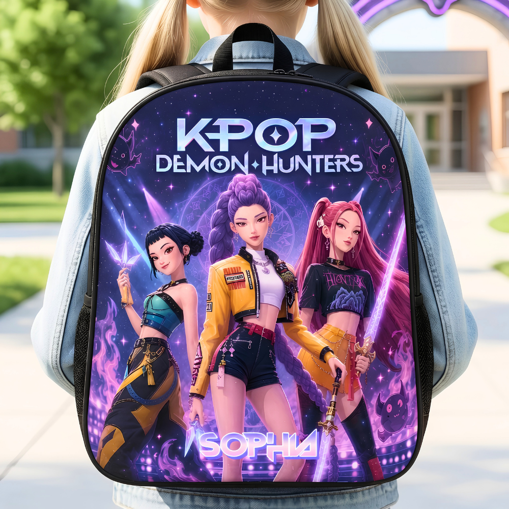 Personalized KPOP Demon Hunters School Set for Girls - Backpack, Lunch Bag, Pencil Case, Water Bottle School Bag+ GradoCreations