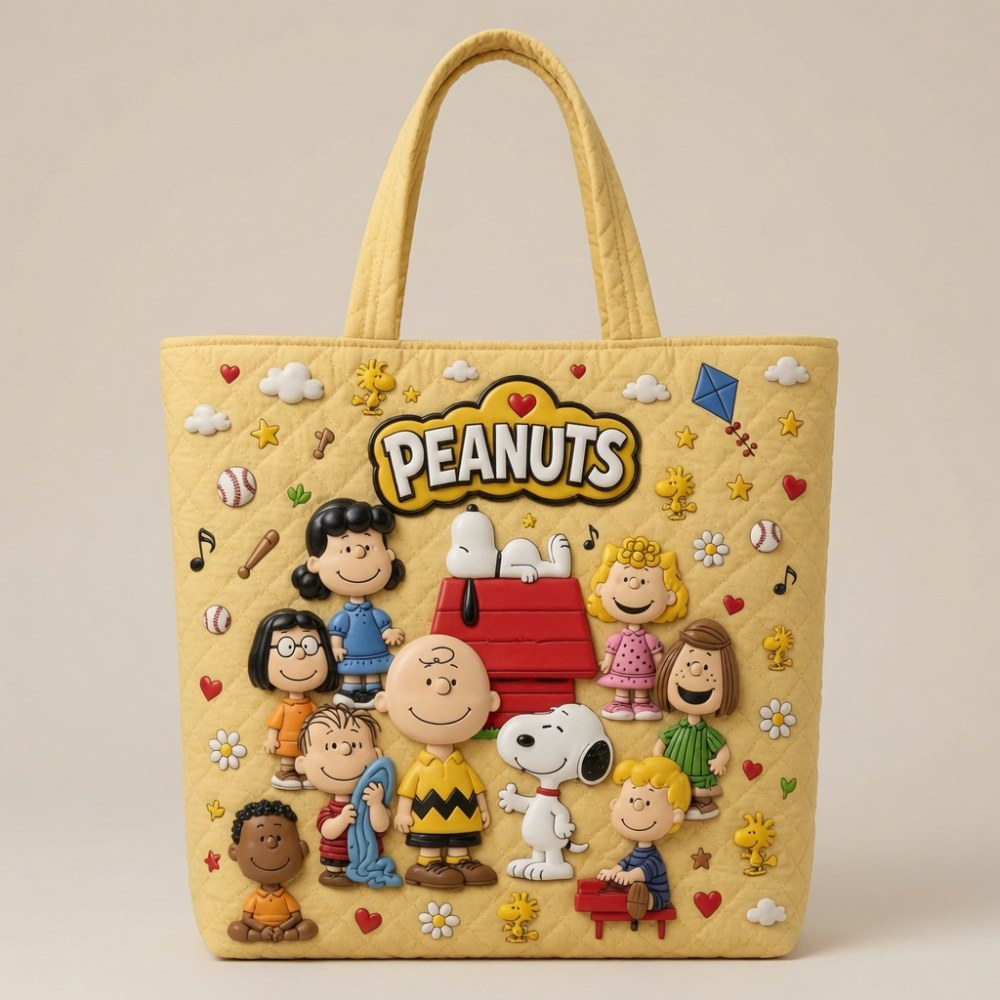 Personalized Peanuts Quilted Tote Bag Custom Name Gift for Her Quilted Tote Bag GradoCreations