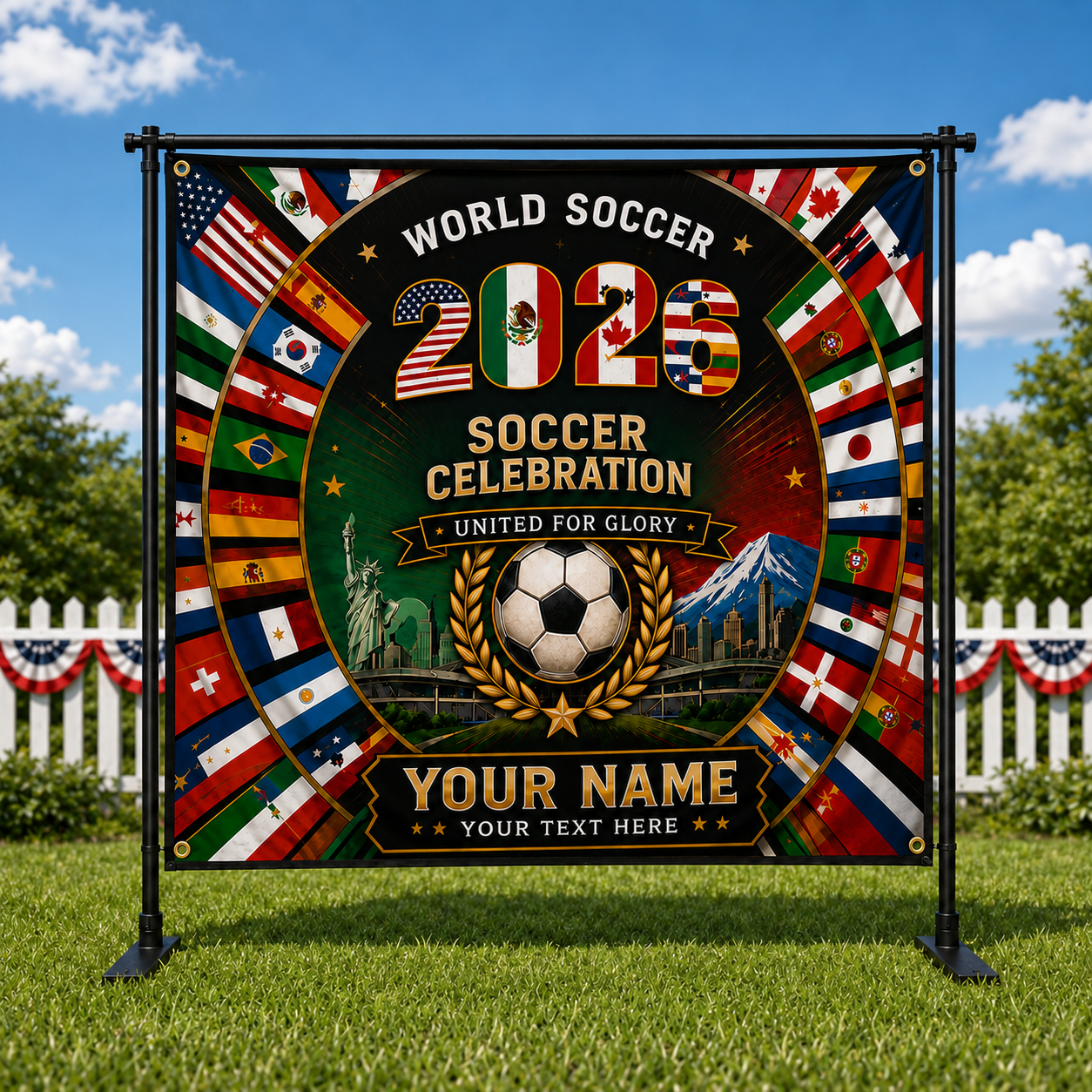 Personalized Soccer Celebration Backdrop Custom Name Flag Gift for Fans