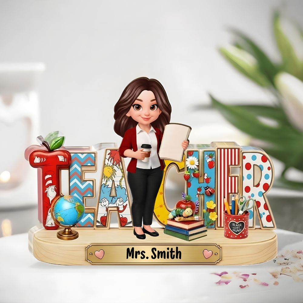Personalized Teacher Desk Name Plate Custom Photo Acrylic Gift