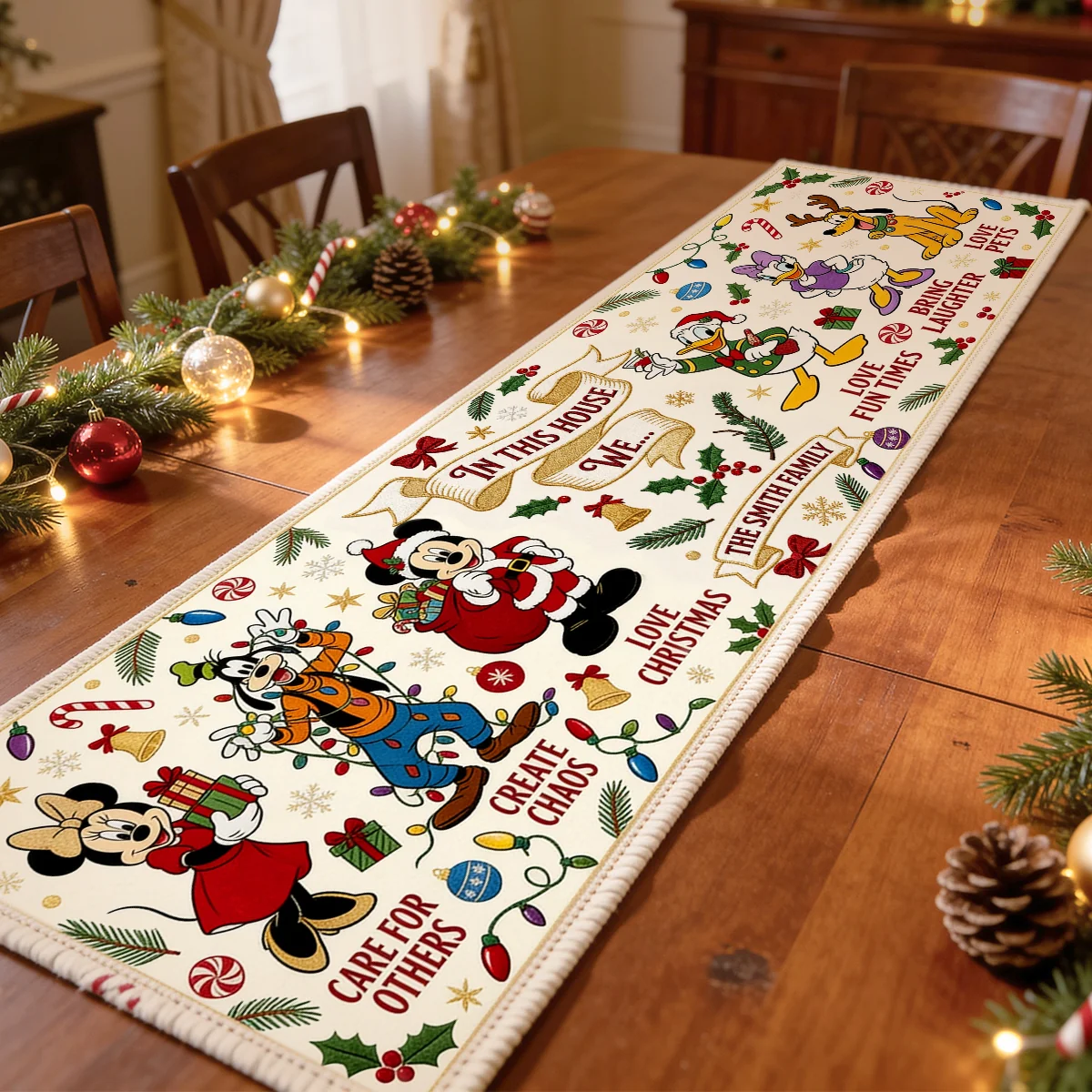Personalized Christmas Quilt Table Runner Custom Family Name Gift Quilt Table Runner GradoCreations