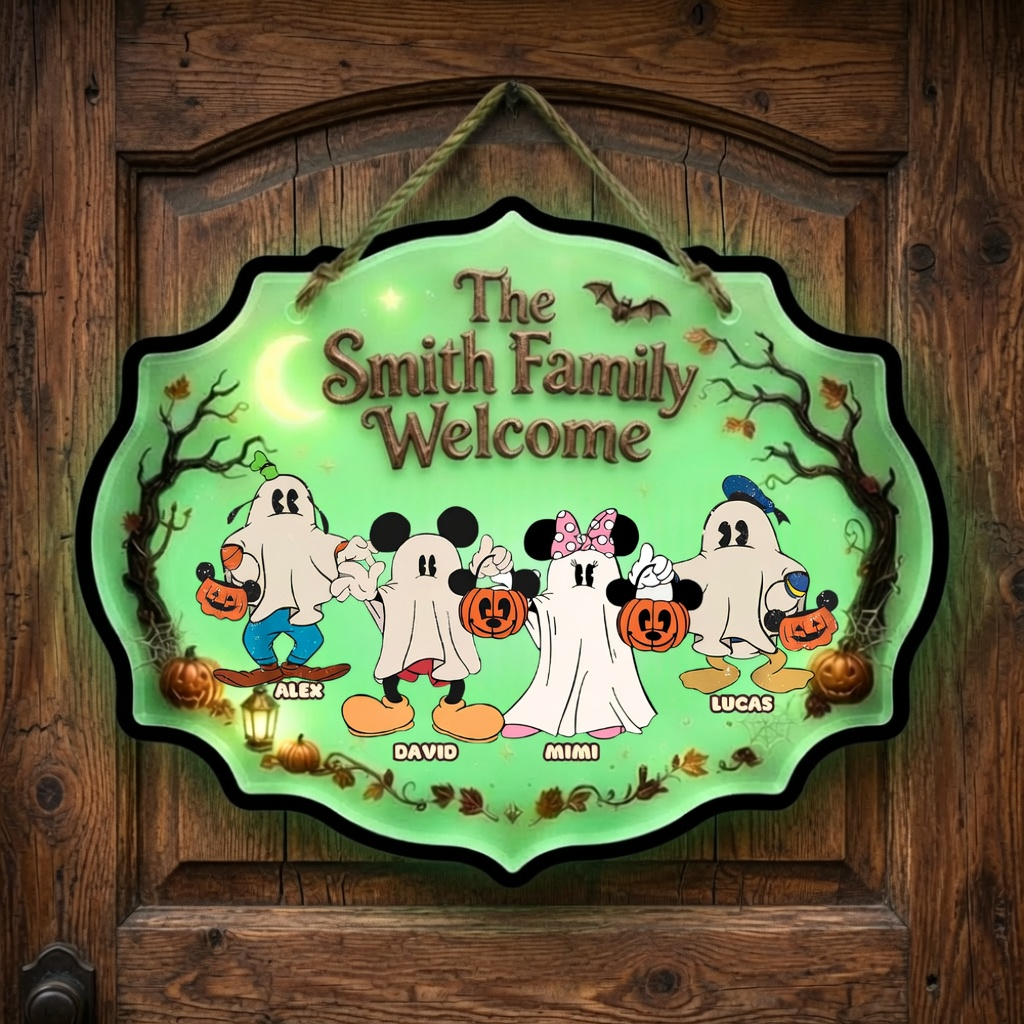 Personalized Luminous Wooden Halloween Sign Family Welcome Gift Luminous Wooden Sign GradoCreations