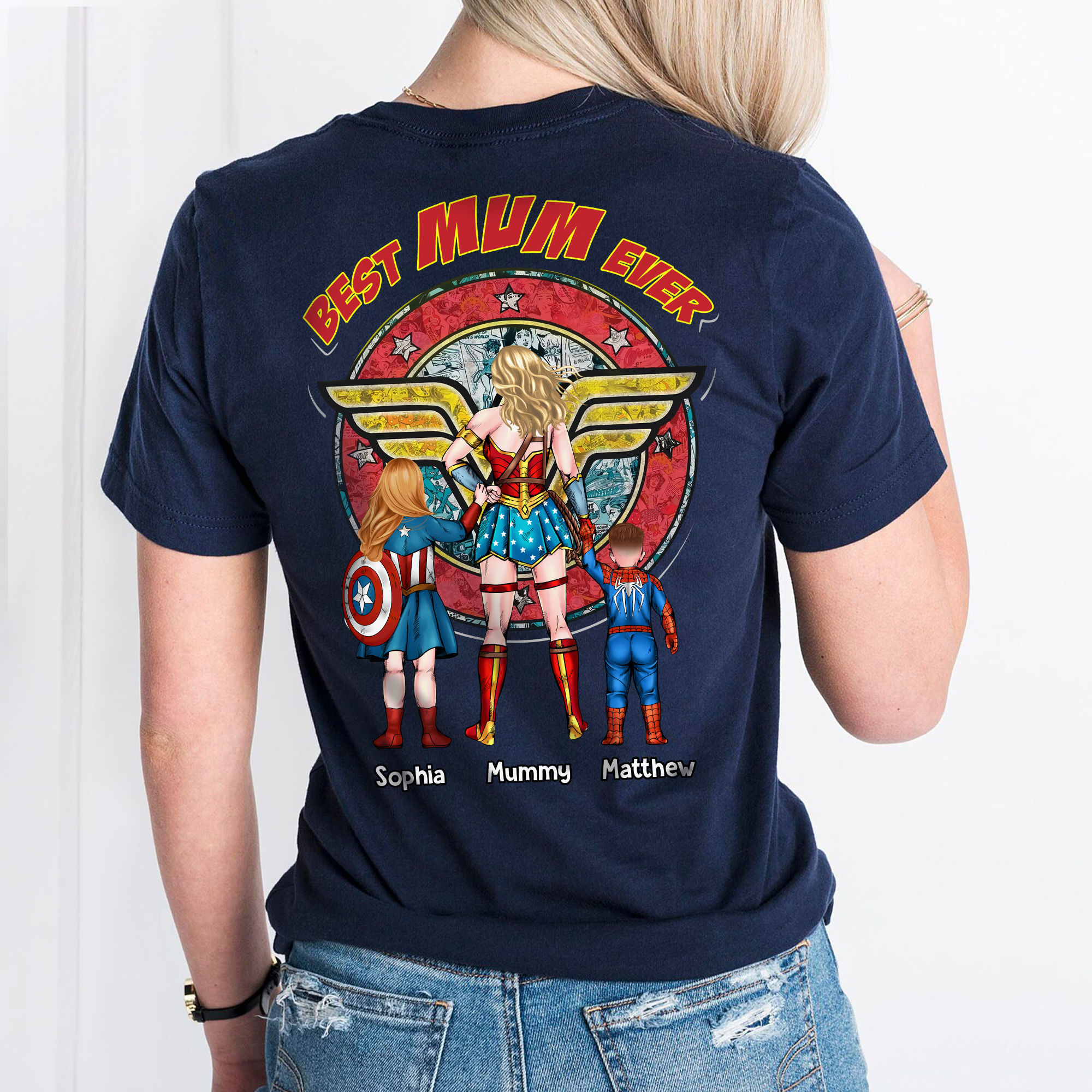 Personalized Superhero Shirt for Mom with Kids Gift Idea