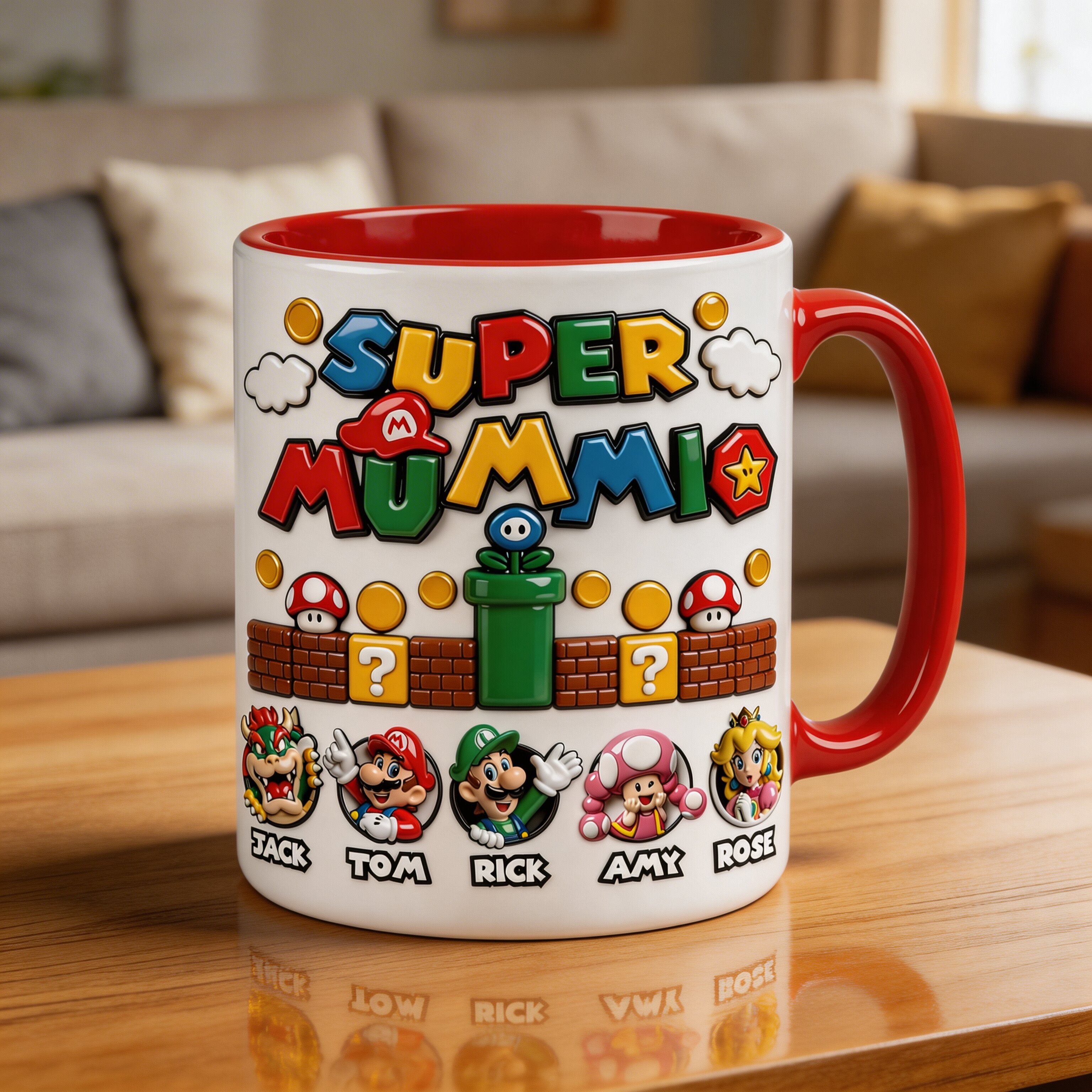 Personalized Super Mummio Accent Mug Gift for Dad, Mom, Gamers