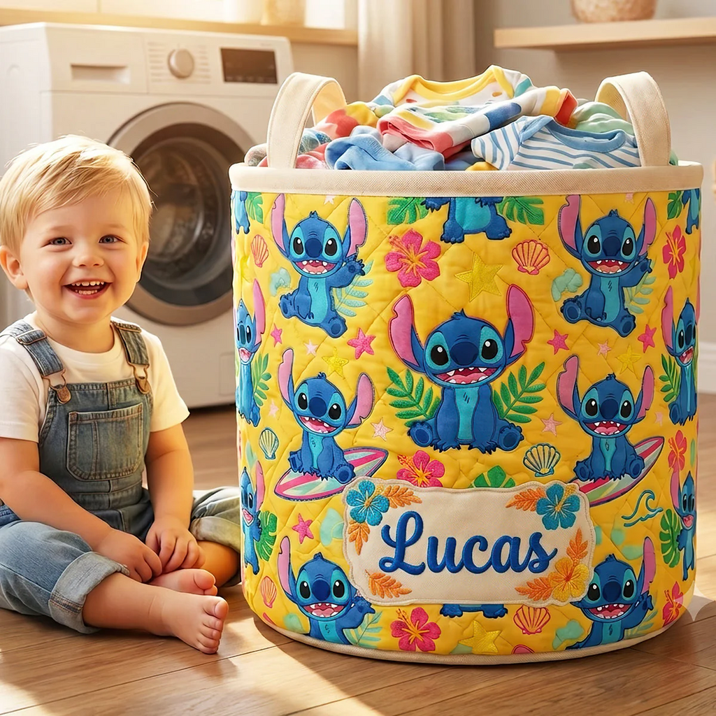 Personalized Quilted Laundry Basket Custom Name Gift for Kids Quilted Laundry Basket GradoCreations
