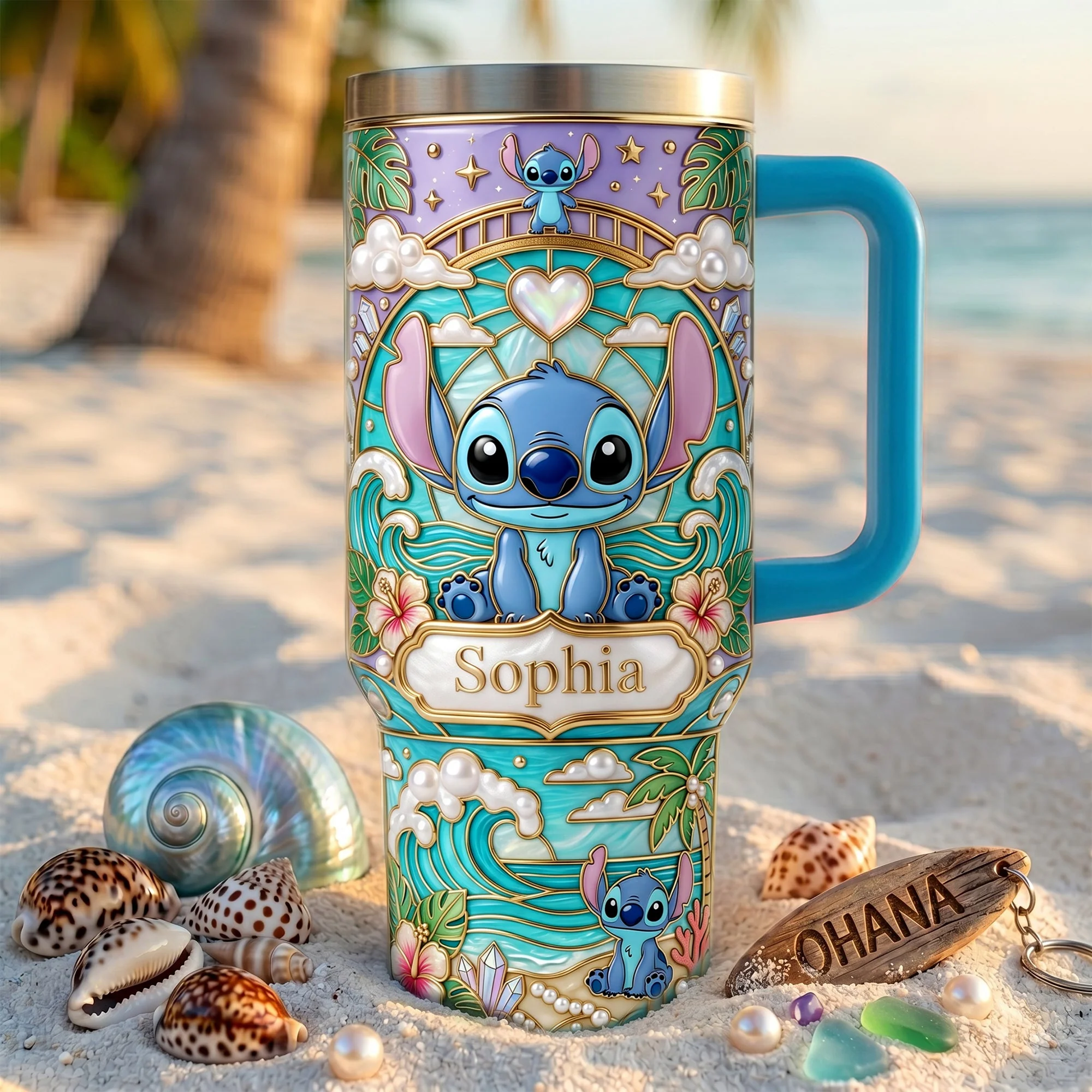 Personalized Summer Vibe Tumbler with Handle for Movie Fans Gift