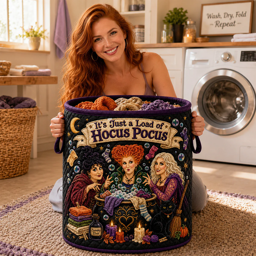 Personalized Hocus Pocus Quilted Laundry Basket Halloween Gift Quilted Laundry Basket GradoCreations