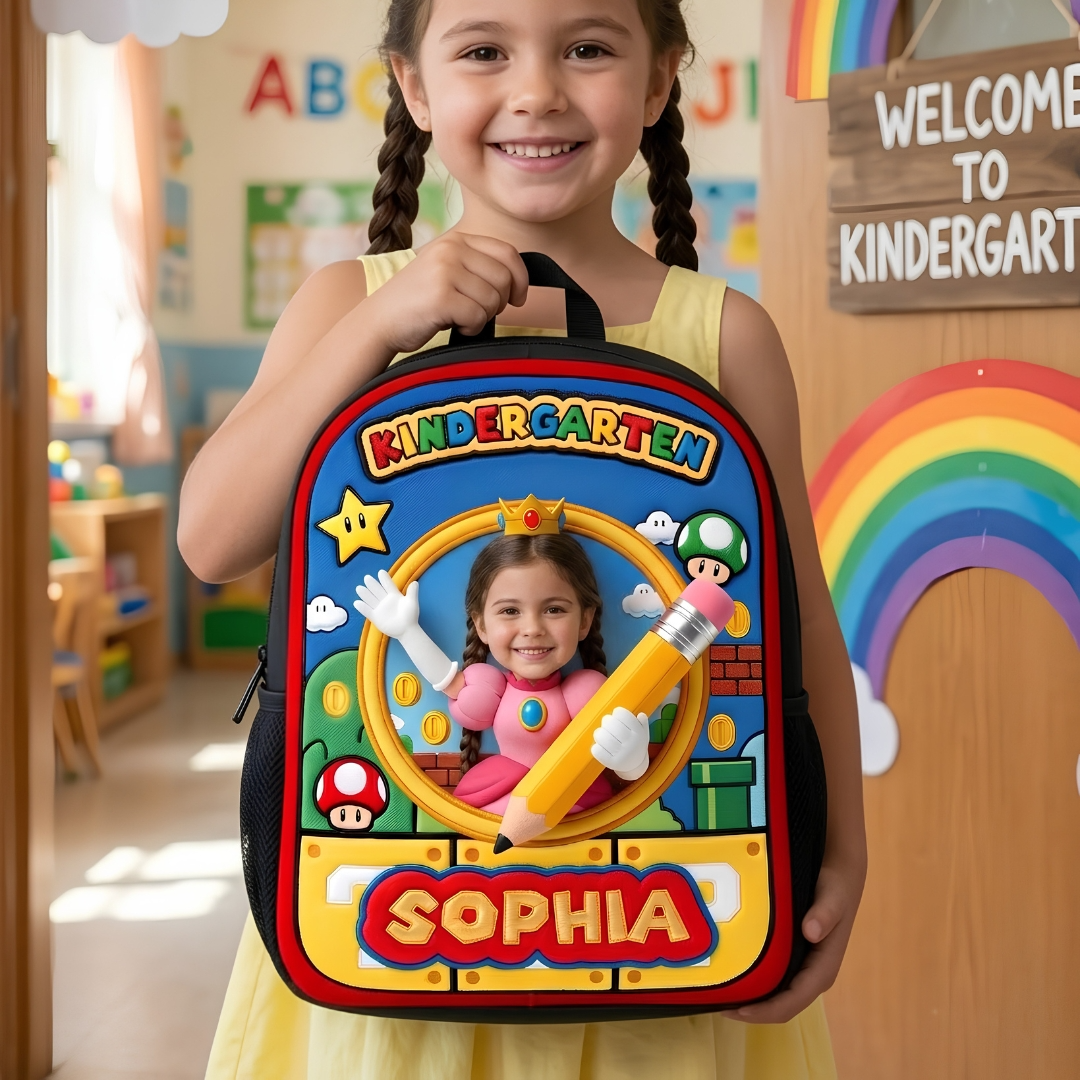 Personalized Mario Theme School Backpack Set for Kids - Custom Name Bag, Lunch Bag, Pencil Case & Water Bottle